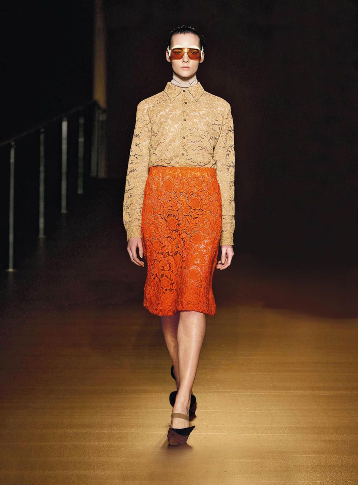 FW 2008 Prada Runway Lace Pattern Long Sleeve Button-Up Top