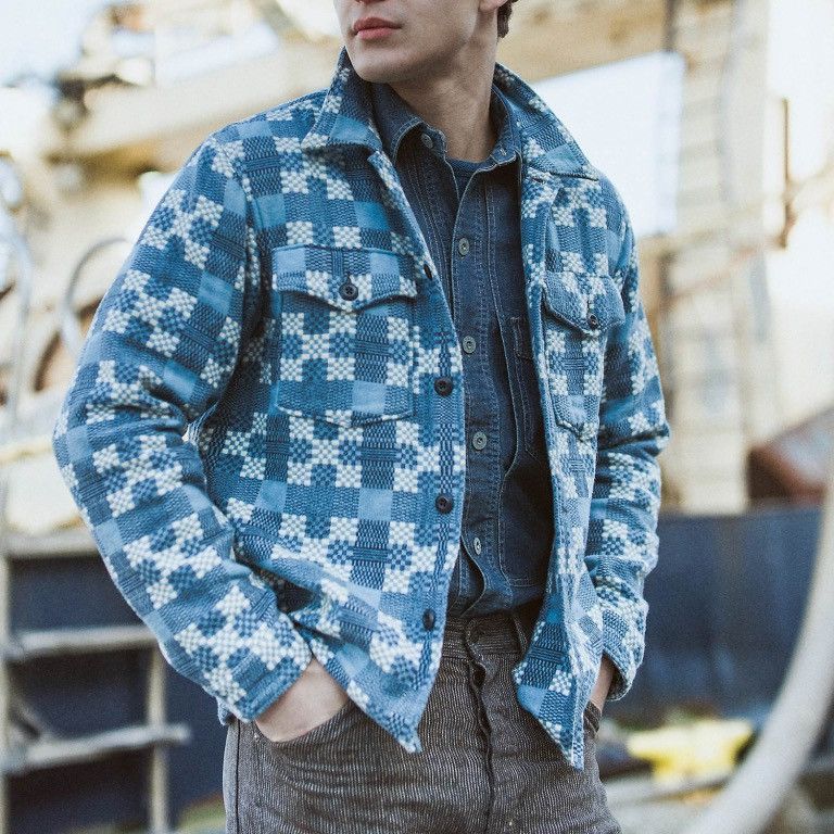 RRL Ralph Lauren RRL Corduroy-Trim Jacquard Jacket Men's Blue