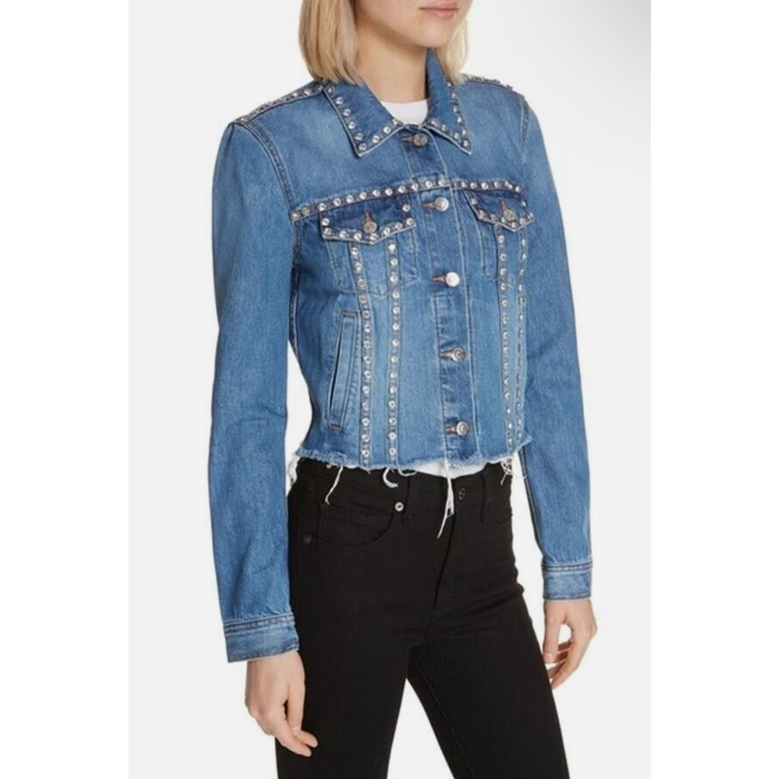 Veronica Beard ❣️RTP $500❣️ Veronica Beard Denim Rhinestones Jeans Jacket Size XS / US 0-2 / IT 36-38 - 3 Thumbnail