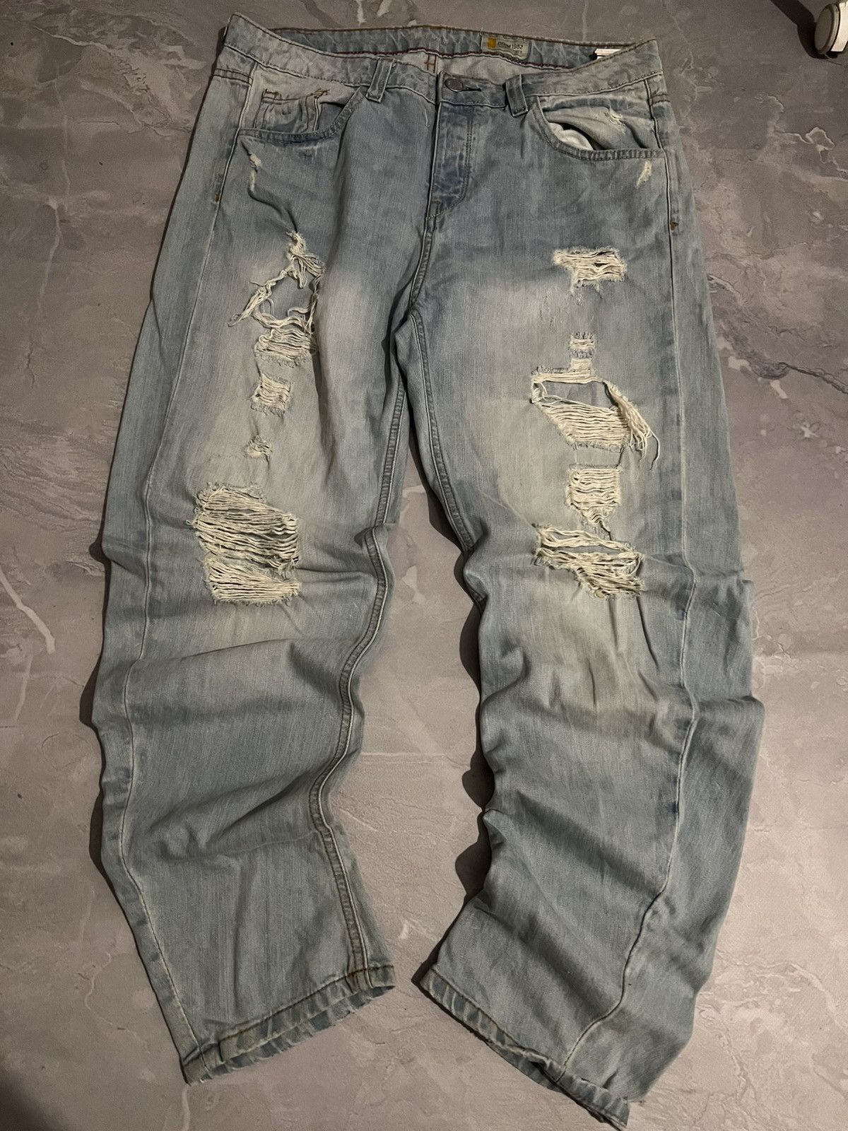 Japanese Brand Heavy Faded Destroyed Denim – Archive Slim Fit Underground Size US 34 / EU 50 - 6 Thumbnail