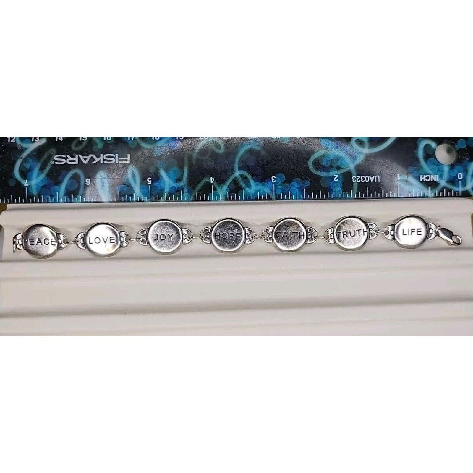Sterling Silver Silver Peace Love Joy Hope Faith Truth & Life Chain Bracelet Size ONE SIZE - 8 Thumbnail