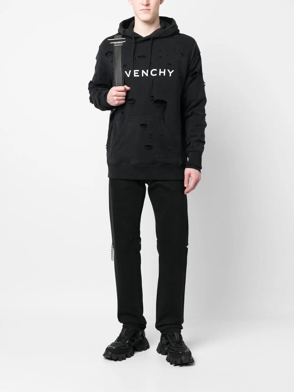 Givenchy Washed Black Double Layer Cut-Out Logo Hoodie Size US S / EU 44-46 / 1 - 3 Thumbnail