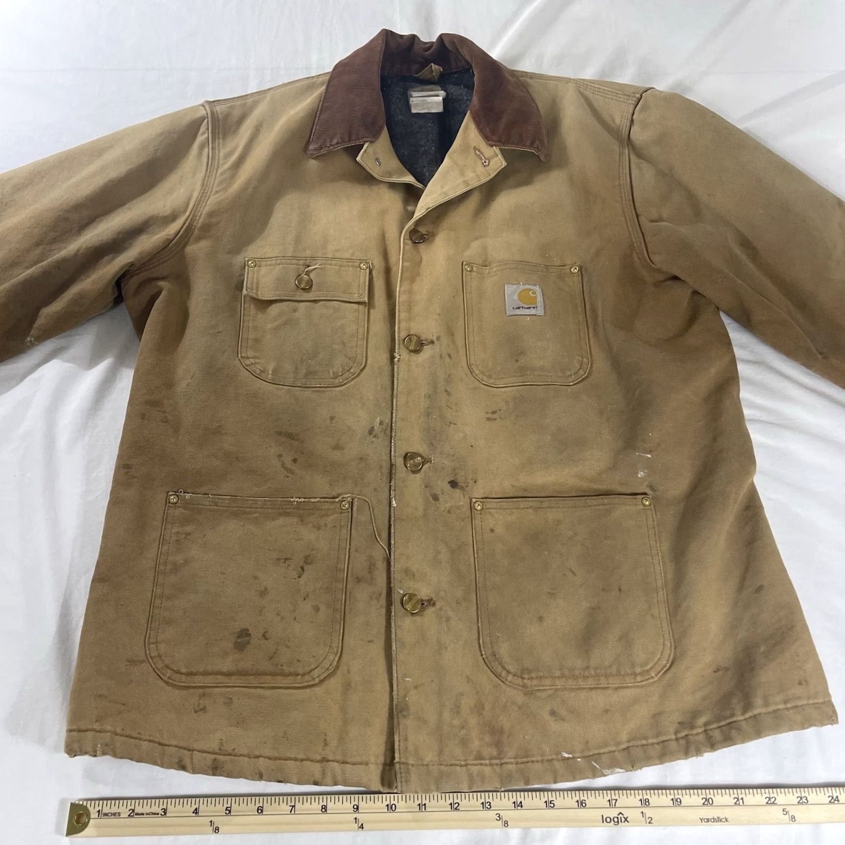 Carhartt Carhartt Mens L Reg Chore Jacket Distressed Duck Canvas Blanket Lined C001 BRN Size US L / EU 52-54 / 3 - 7 Thumbnail