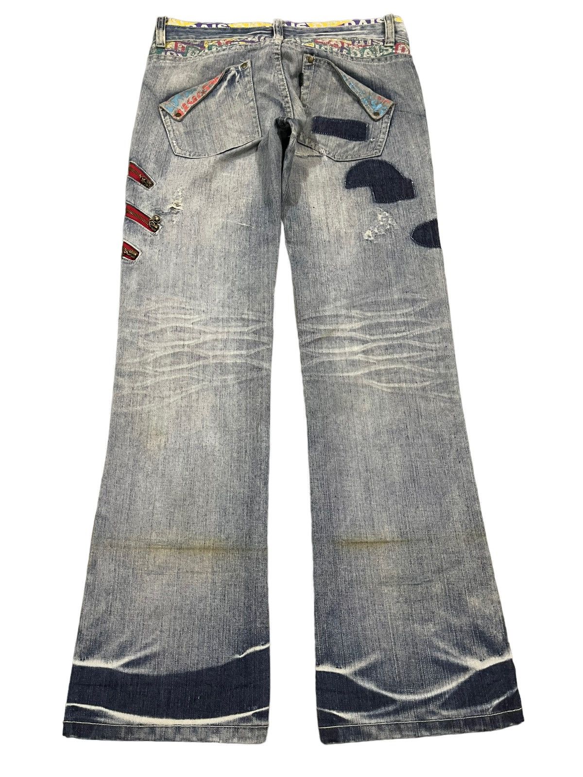 If Six Was Nine Vintage Japanese Brand Blue Wash Distress Flare Jeans Size US 33 - 2 Thumbnail