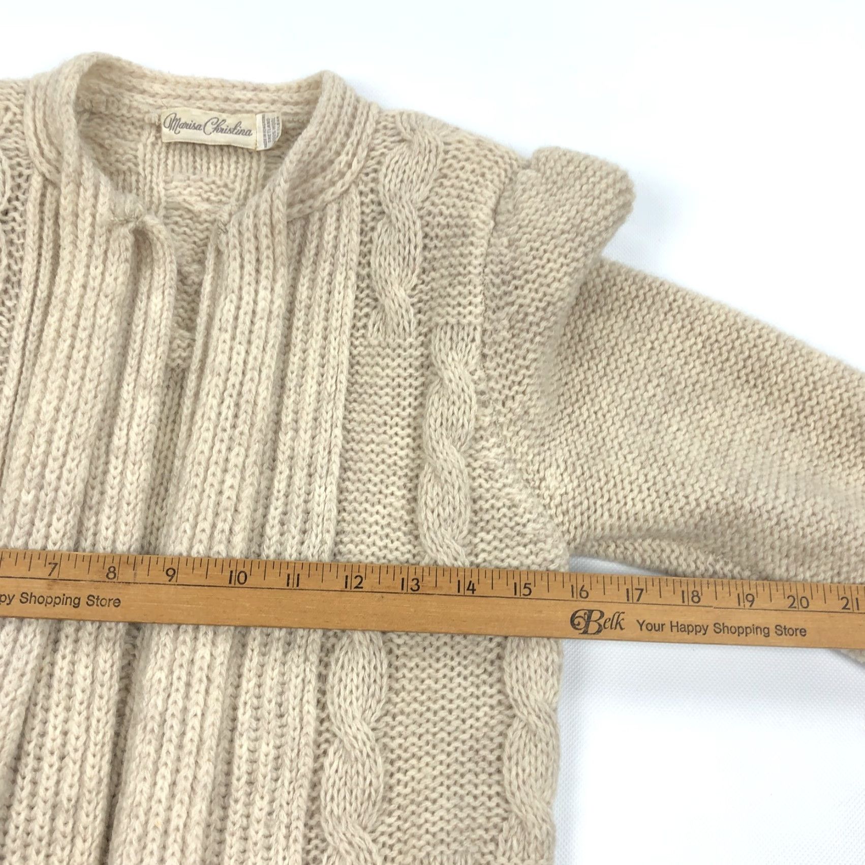 Vintage Marisa Christina Cardigan Beige Size M Sweater Cable Knit Ribbed Pockets Wool Women's Size M / US 6-8 / IT 42-44 - 5 Thumbnail