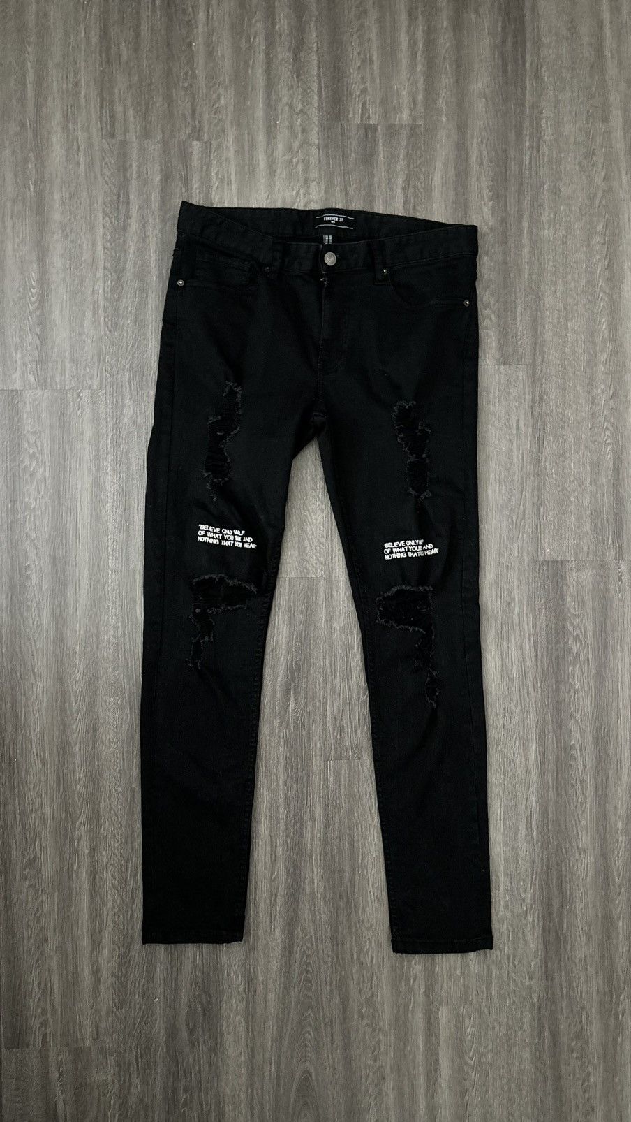Other BASIC BLACK RIPPED SKINNY JEANS Size US 33 - 1 Thumbnail