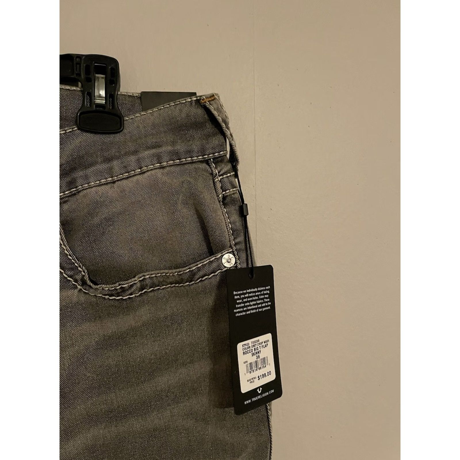 True Religion True Religion Rocco Skinny Jeans Grey Crisp Wash Men's 36 Big T Flap Relaxed Size US 36 / EU 52 - 2 Thumbnail