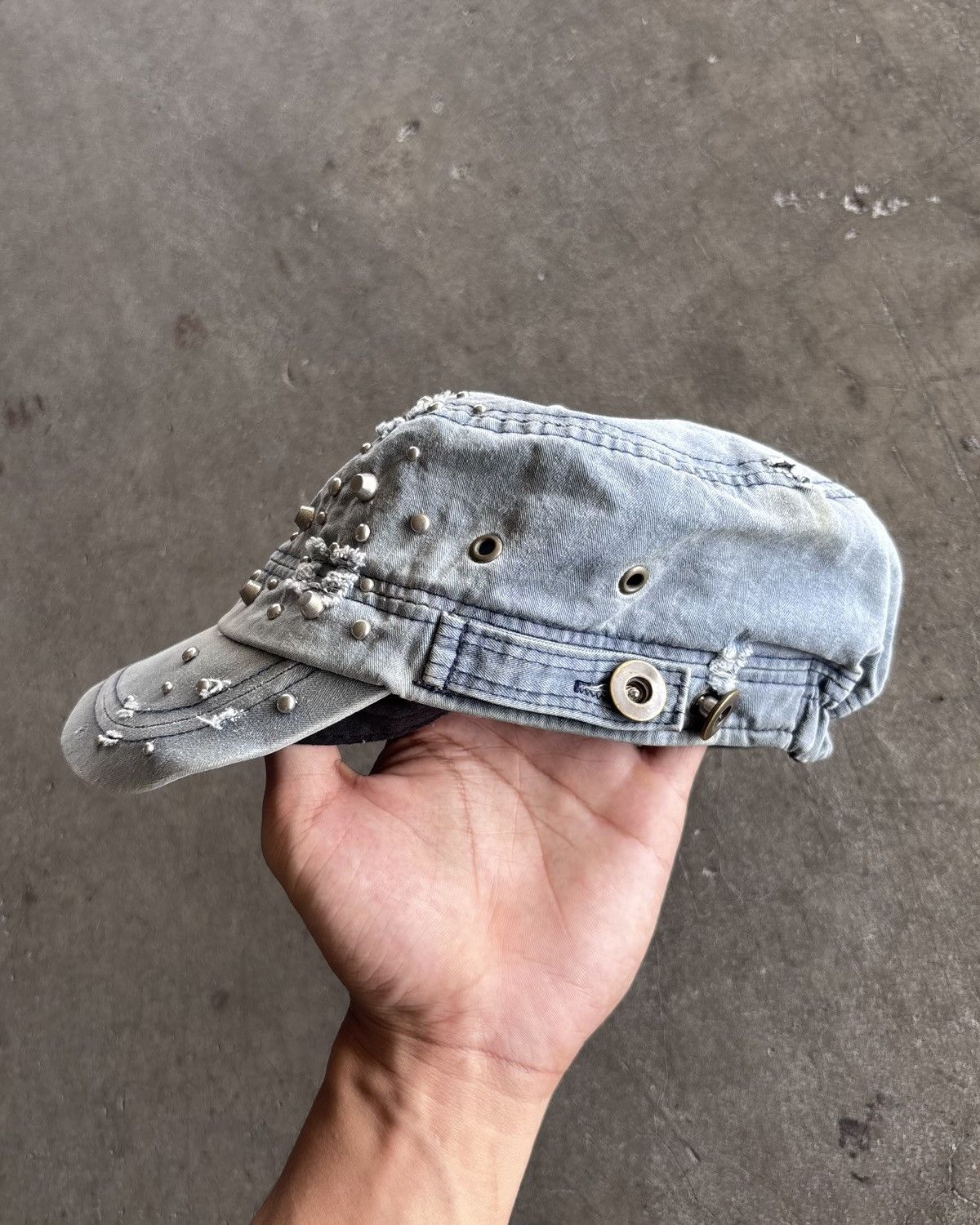 If Six Was Nine Vintage Studed Cadet Hats Distressed Faded Blue Size ONE SIZE - 3 Thumbnail