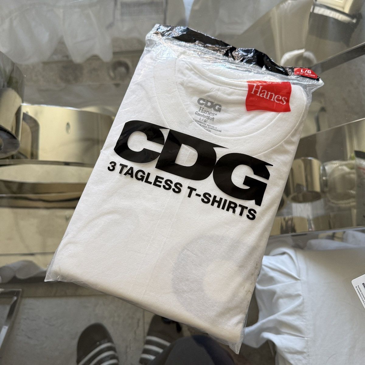 COMMES DES GARCONS CDG HANES 3 White Tees size Large