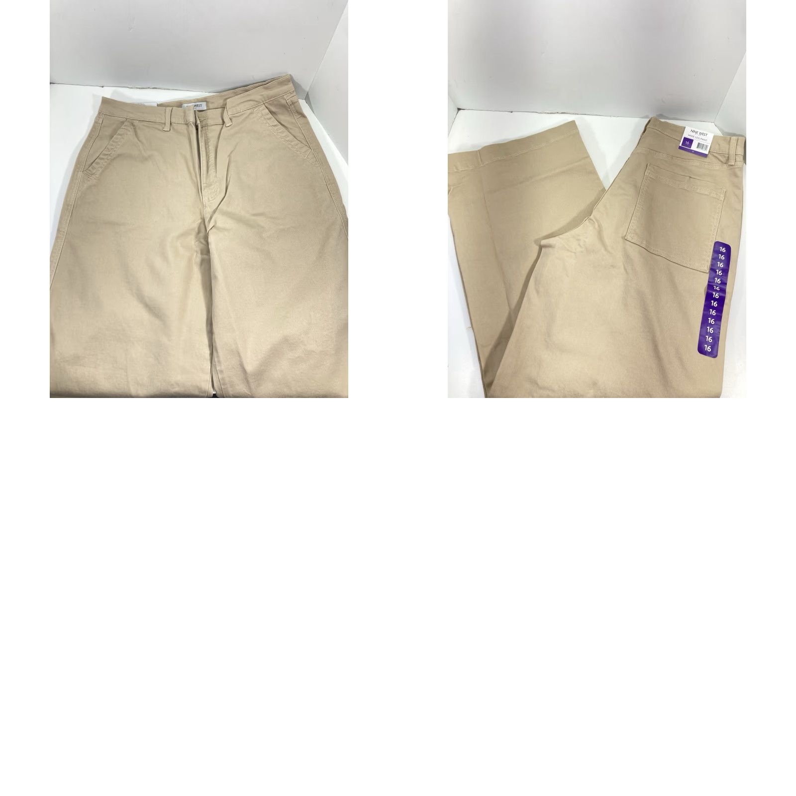 Nine West Nine West Wide Leg Pants Women Sz 16 38X34 Beige Khaki Stretch Cotton Blend NWT Size 38" / US 16 / IT 52 - 9 Thumbnail