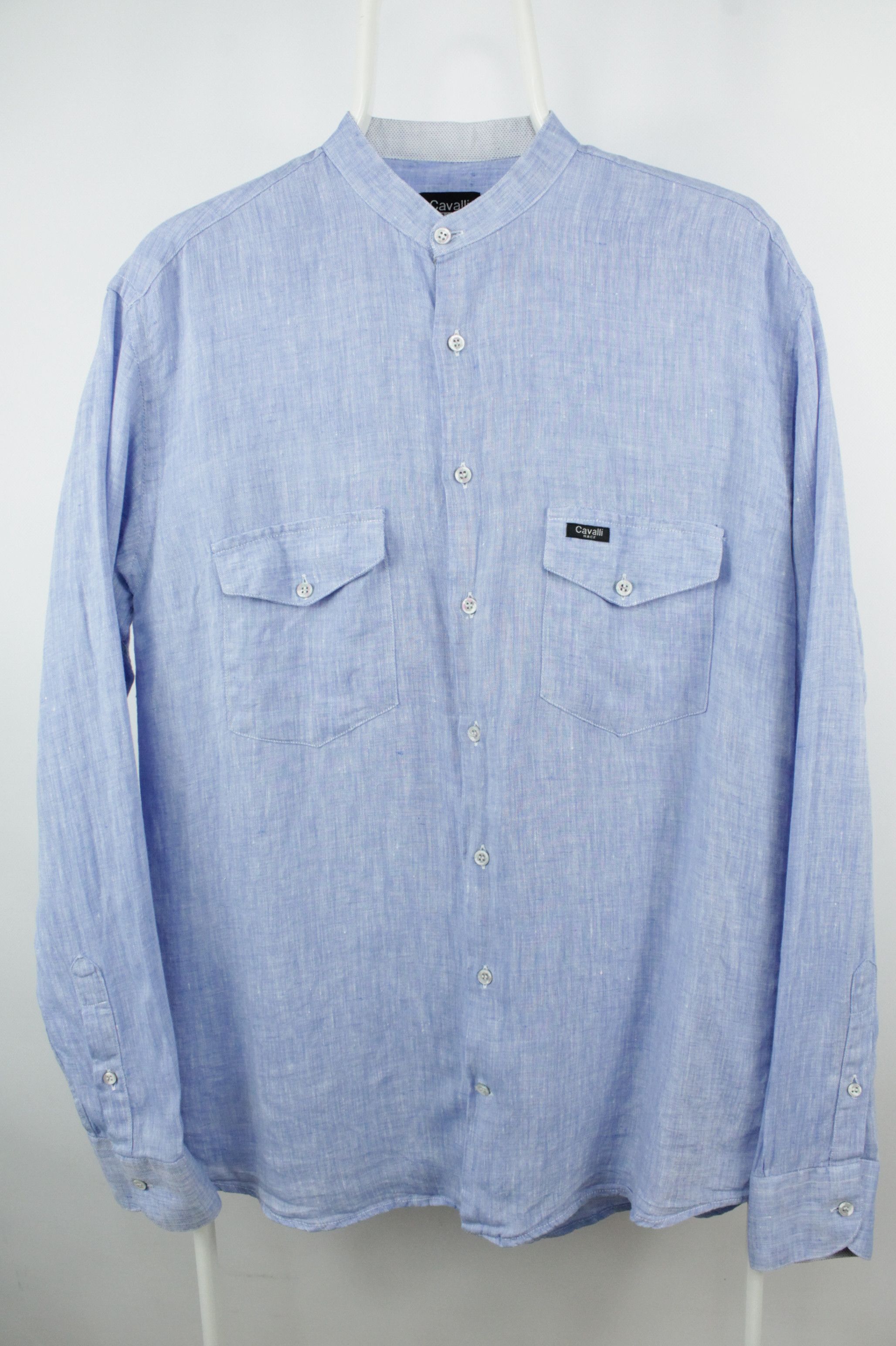 Cavalli Class Cavalli Race Korean Collar Blue Linen Casual Shirt Men's Size US M / EU 48-50 / 2 - 1 Thumbnail