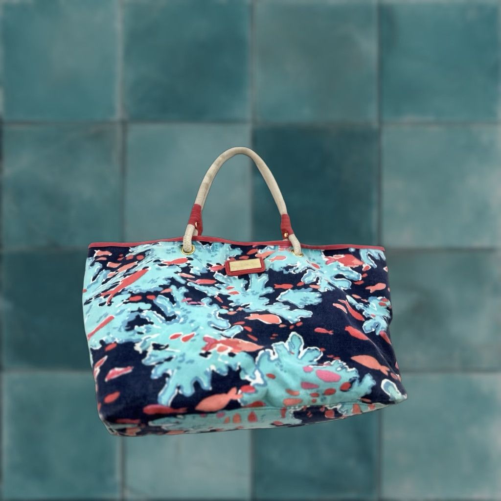 Lilly Pulitzer Shoreline Tote Print Beach Bag Flaws See Pics in White, Women's