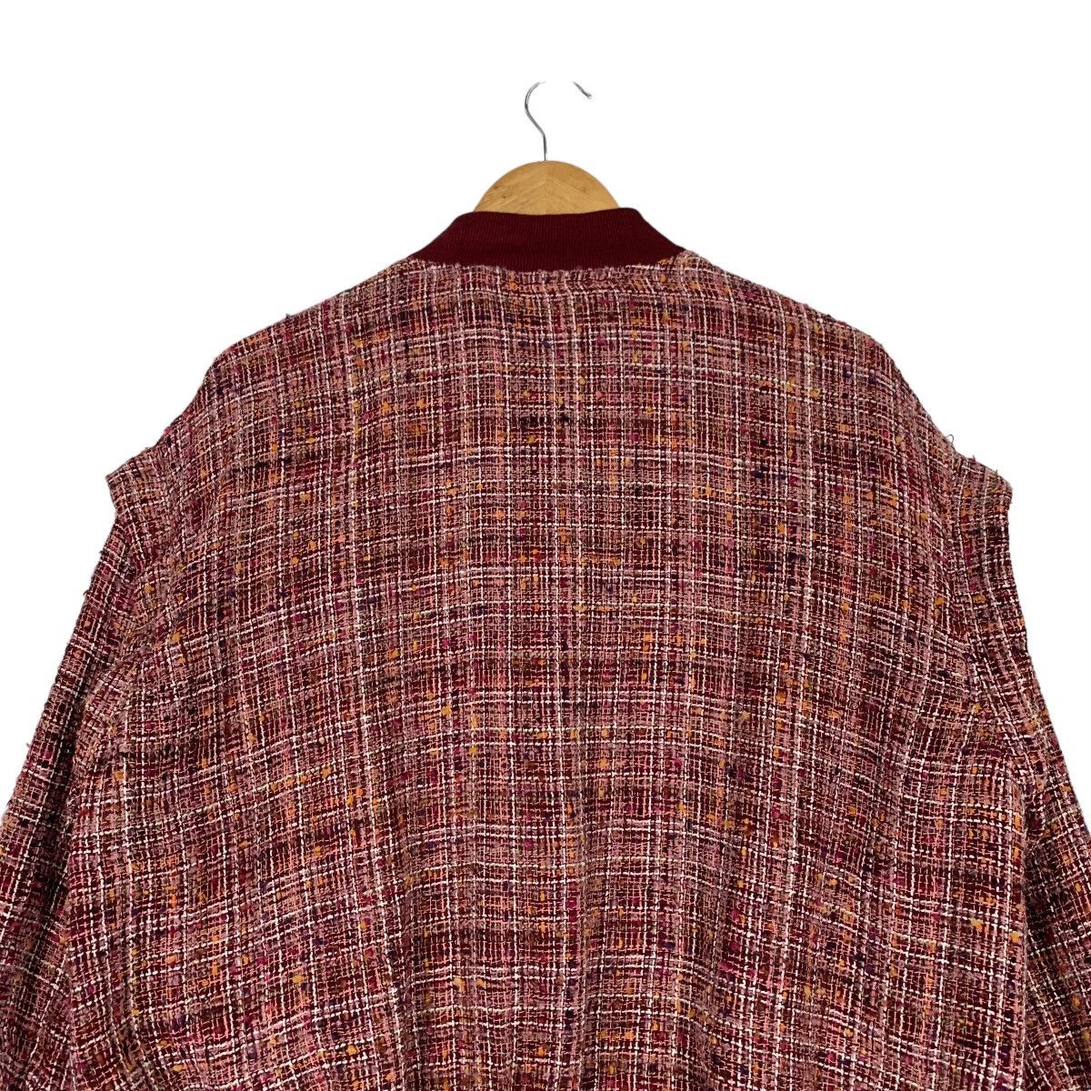 Japanese Brand ELENCARE DUE Red Tweed Bomber Jacket #1113-C51 Size US M / EU 48-50 / 2 - 8 Thumbnail