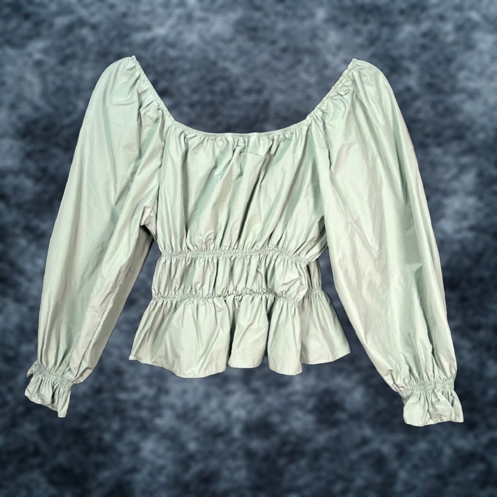 Zara Zara Blouse Shirt Womens XS Mint Green Long Sleeve Smocked Waist Peplum Puff Sleeve Solid Casual Size XS / US 0-2 / IT 36-38 - 1 Thumbnail