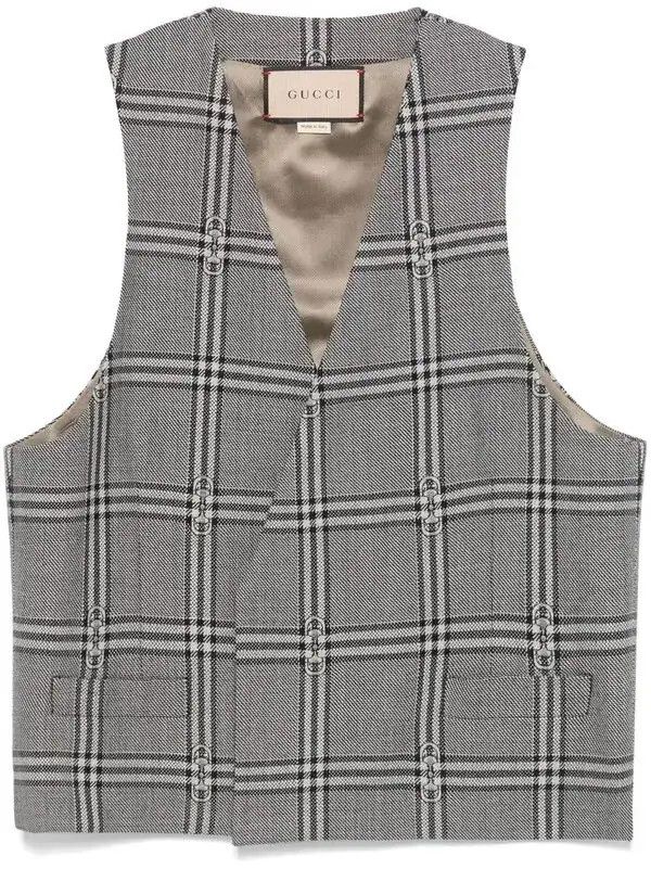 Gucci o1loc1c0126 780824 Horsebit Check Wool Gilet in Multicolor Size US M / EU 48-50 / 2 - 2 Thumbnail