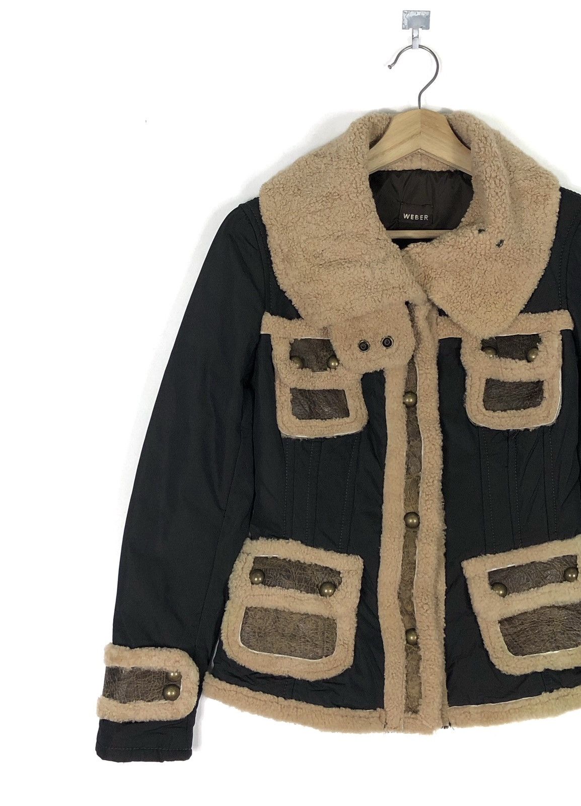 Blackstock & Weber MADE IN ITALY WEBER PATCHWORK SHEEPSKIN SHEARLING JACKET Size XXS / US 00 / IT 34 - 6 Thumbnail