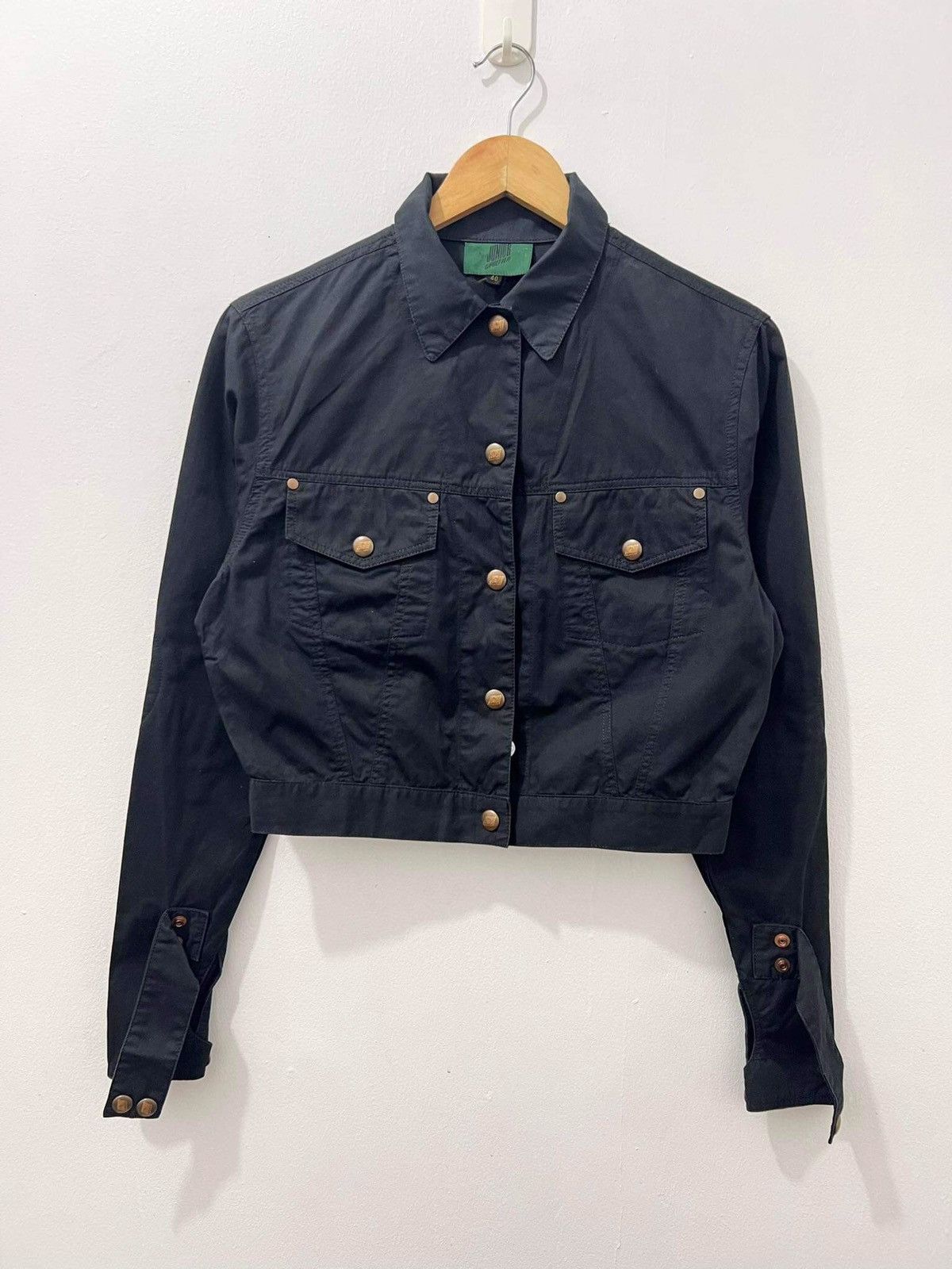 image of Jean Paul Gaultier - “Junior” - Cropped Black Denim Jacket, Women's (Size Small)