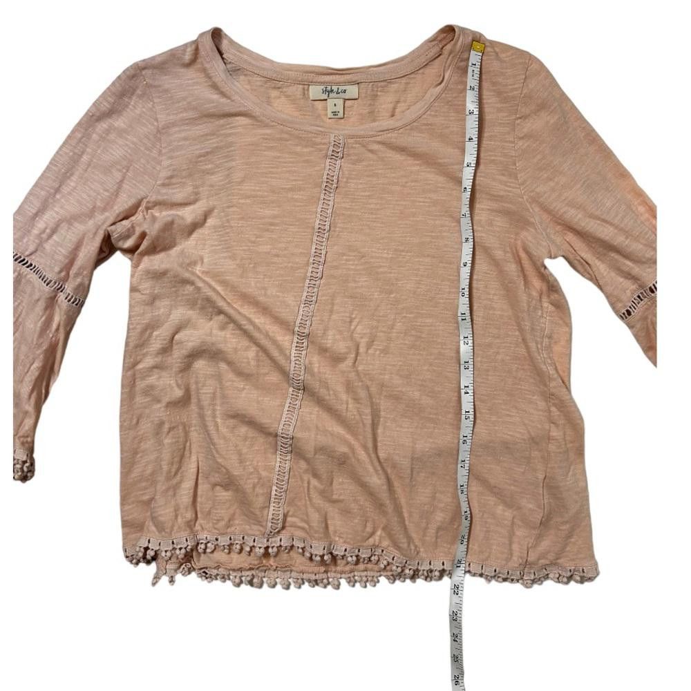 Designer Style & Co l Pink Cotton Crochet Trim Bell Sleeve Top Small Size S / US 4 / IT 40 - 2 Thumbnail