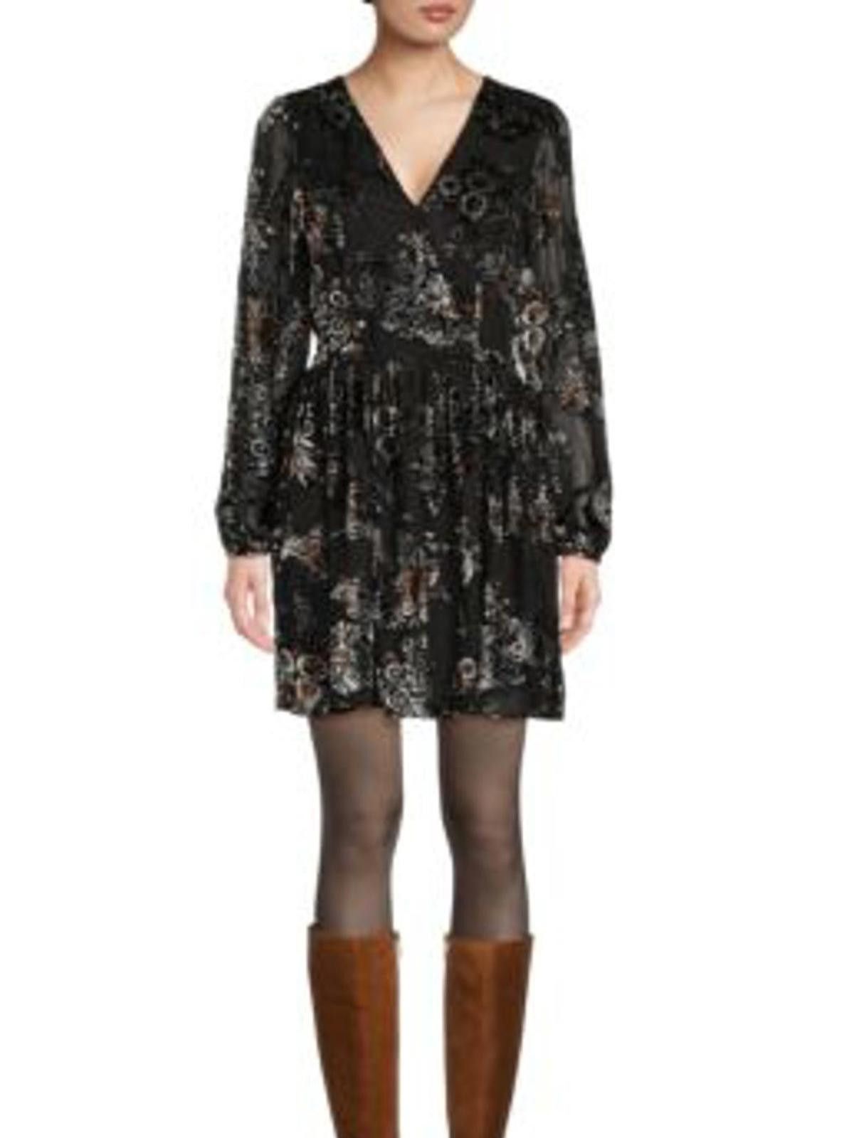 Designer NWT Koko + Mason Black Floral Velvet Faux Wrap Dress M Size M / US 6-8 / IT 42-44 - 2 Thumbnail