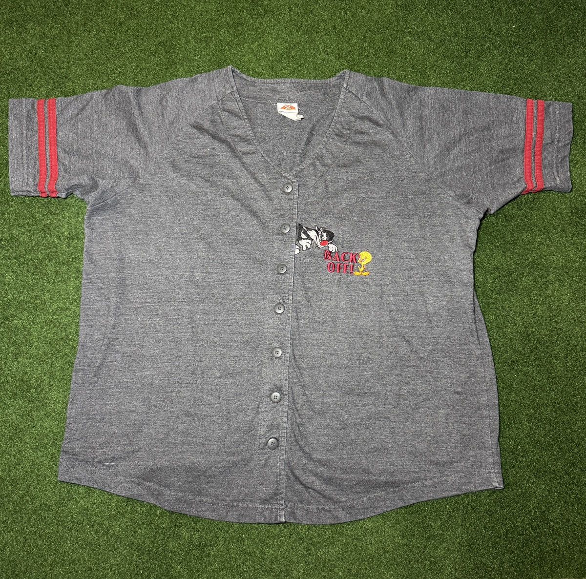 Vintage × Warner Bros Vtg Y2K Back Off Looney Tunes Warner Bros Baseball Jersey Size US XL / EU 56 / 4 - 1 Thumbnail