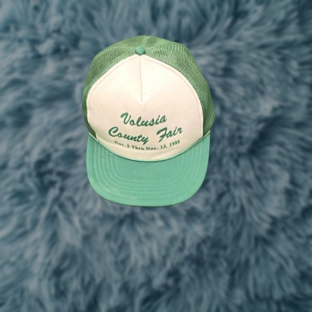 Vintage VINTAGE K Studio Volusia County Fair 1988 SnapBack Trucker Hat Green Mens Size ONE SIZE - 1 Thumbnail