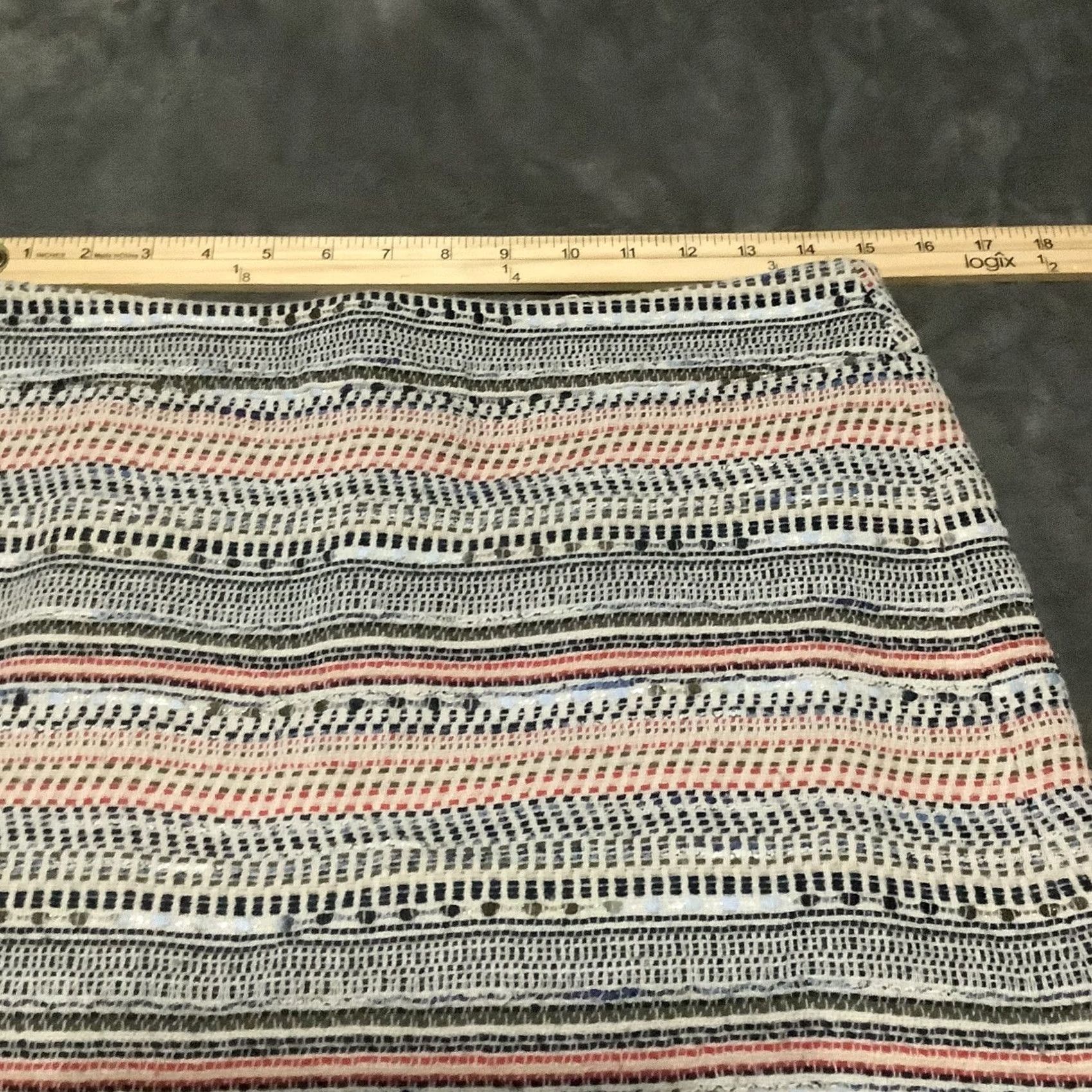 Loft LOFT Skirt Mini Womens Sz 8 Cream & Red Multicolor Tweed Fringe Lined Zip Short Cotton Blend Size 30" / US 8 / IT 44 - 2 Thumbnail