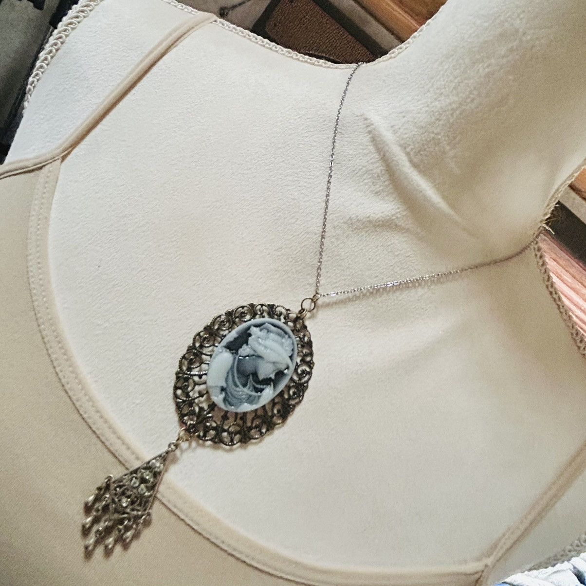 Handcrafted charcoal iridescent Victorian lady necklace