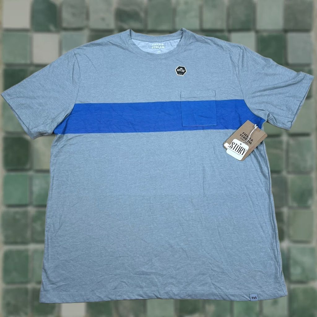 Vintage Field & Stream Deep Runner T-Shirt Gray Stripe UPF 50 Pockets Short Sleeve 2XL Mens Size US 39 - 1 Thumbnail