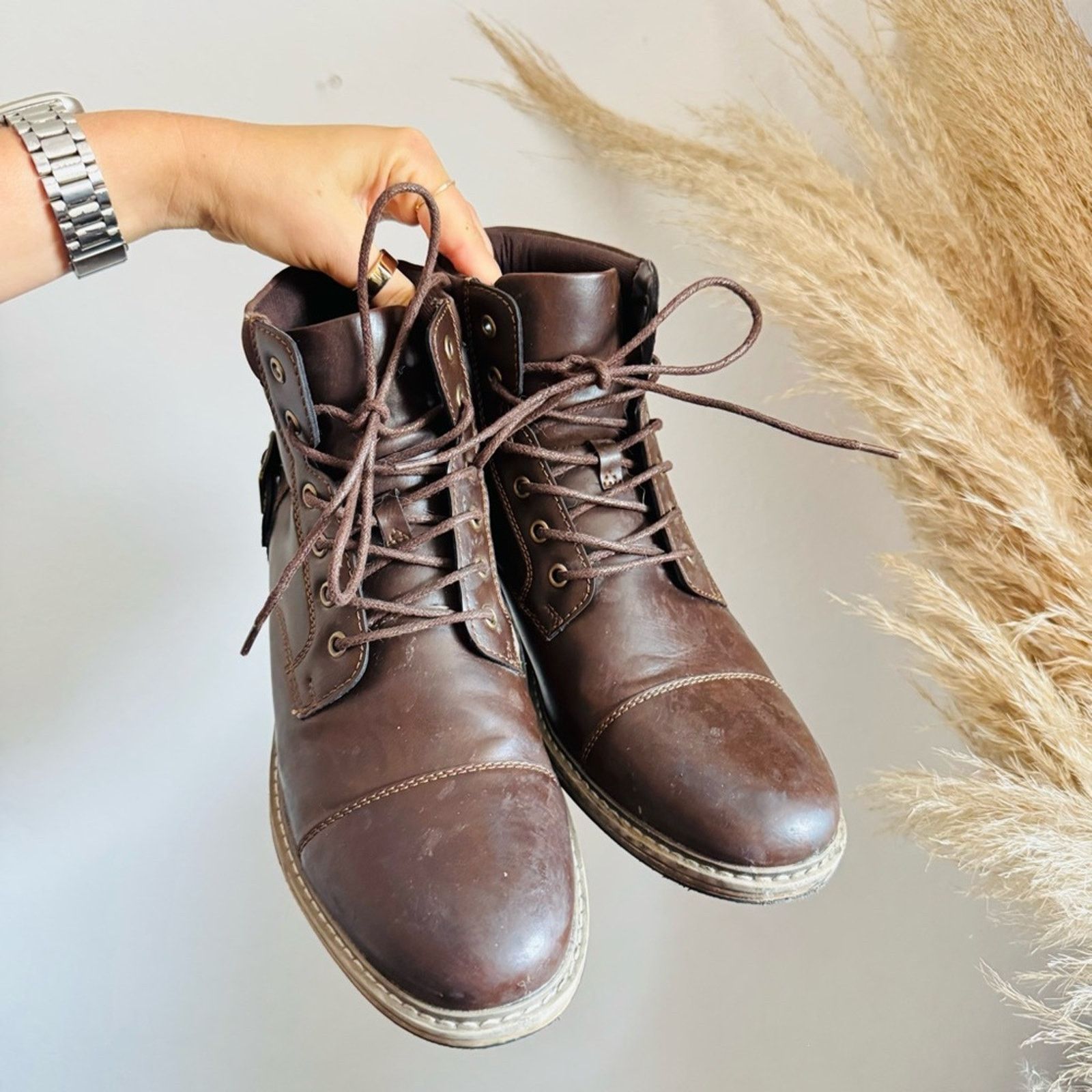 Nordstrom JF J FERRAR Brown Memory Foam Lace Up Buckle Ankle Boots 10 Size US 10 / EU 43 - 3 Thumbnail