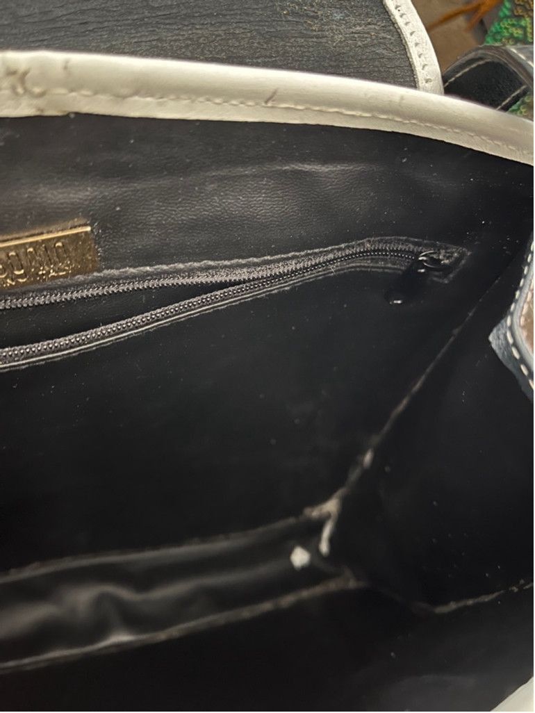 Vintage I magnin blue white leather front flap shoulder bag