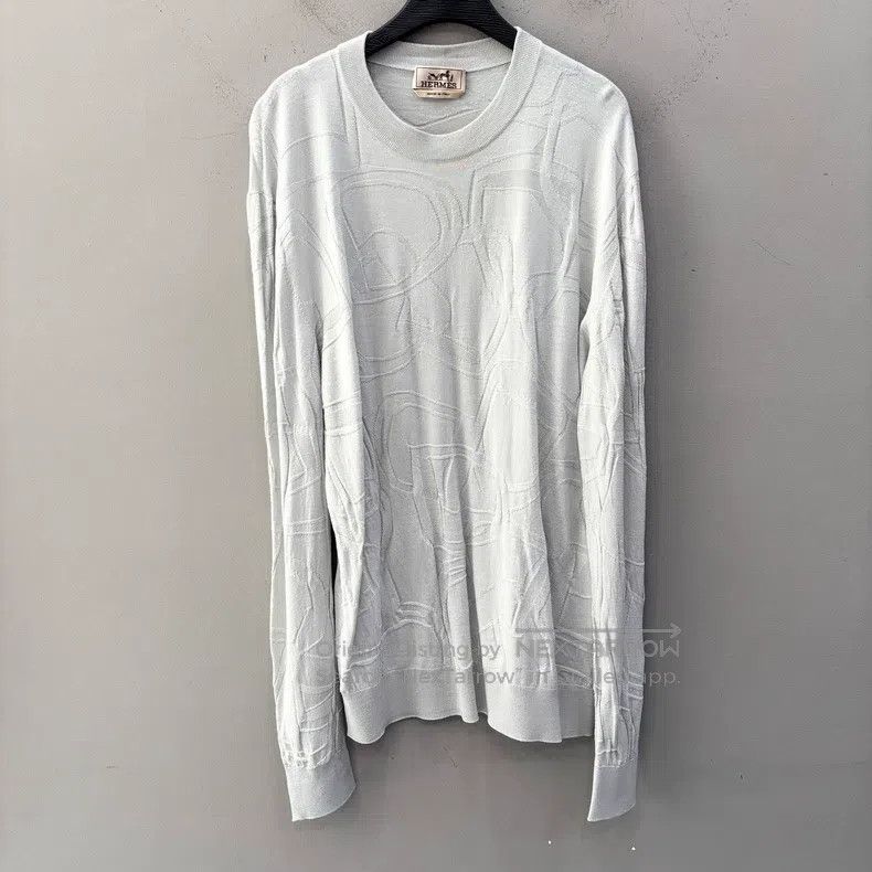 Hermes Hermes Men's Long Sleeve Round Neck Knit Sweater, Gray Size US XL / EU 56 / 4 - 1 Thumbnail