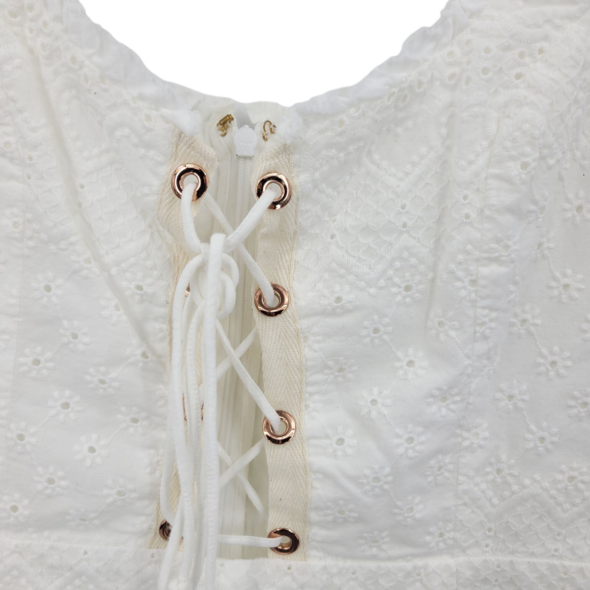 For Love & Lemons Love & Lemons Eyelet Lace-Up Mini Dress L White Sleeveless Size L / US 10 / IT 46 - 5 Thumbnail