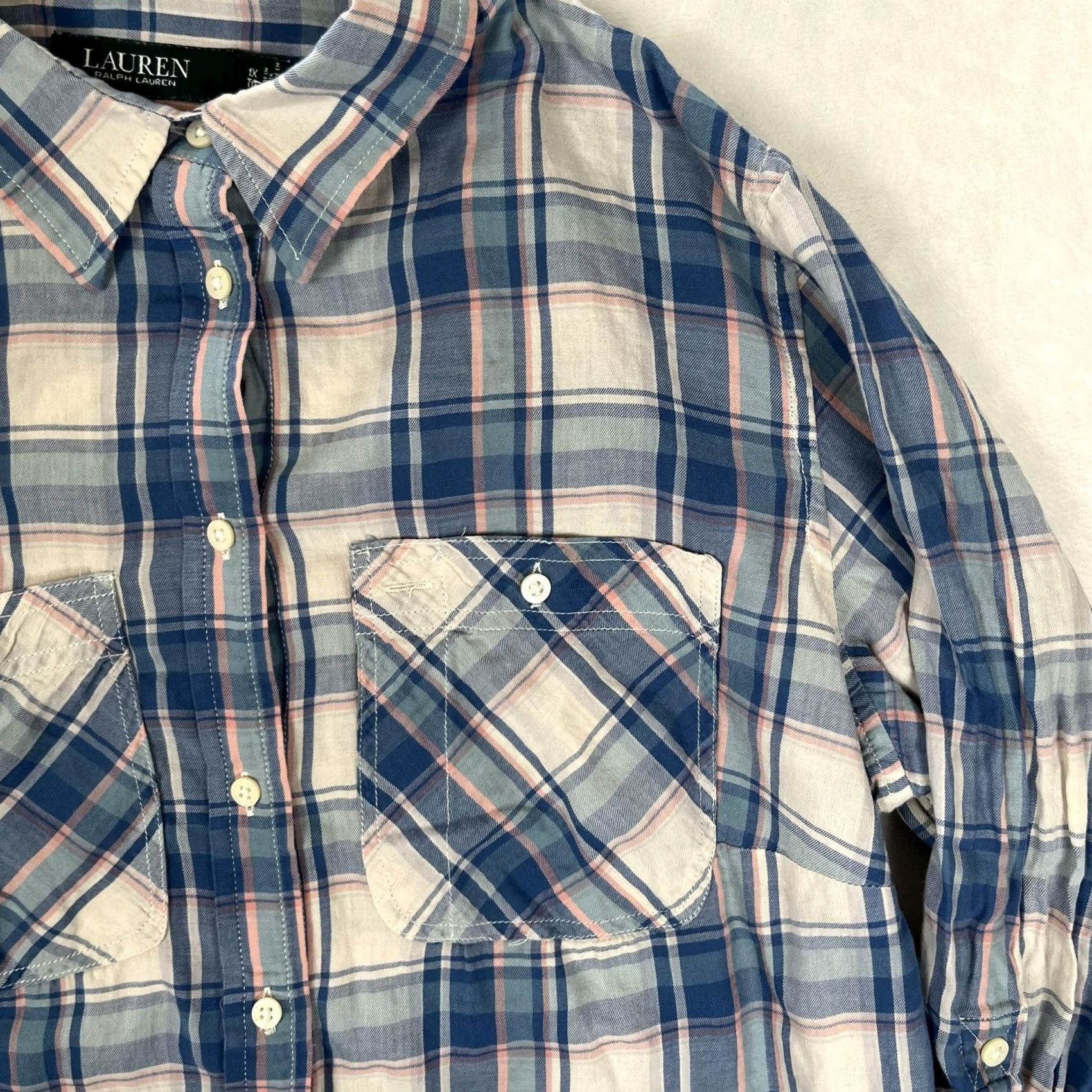 Ralph Lauren Lauren Ralph Lauren Shirt 1X Plus Blue Plaid Button Front Long Sleeve Womens Size XL / US 12-14 / IT 48-50 - 2 Thumbnail