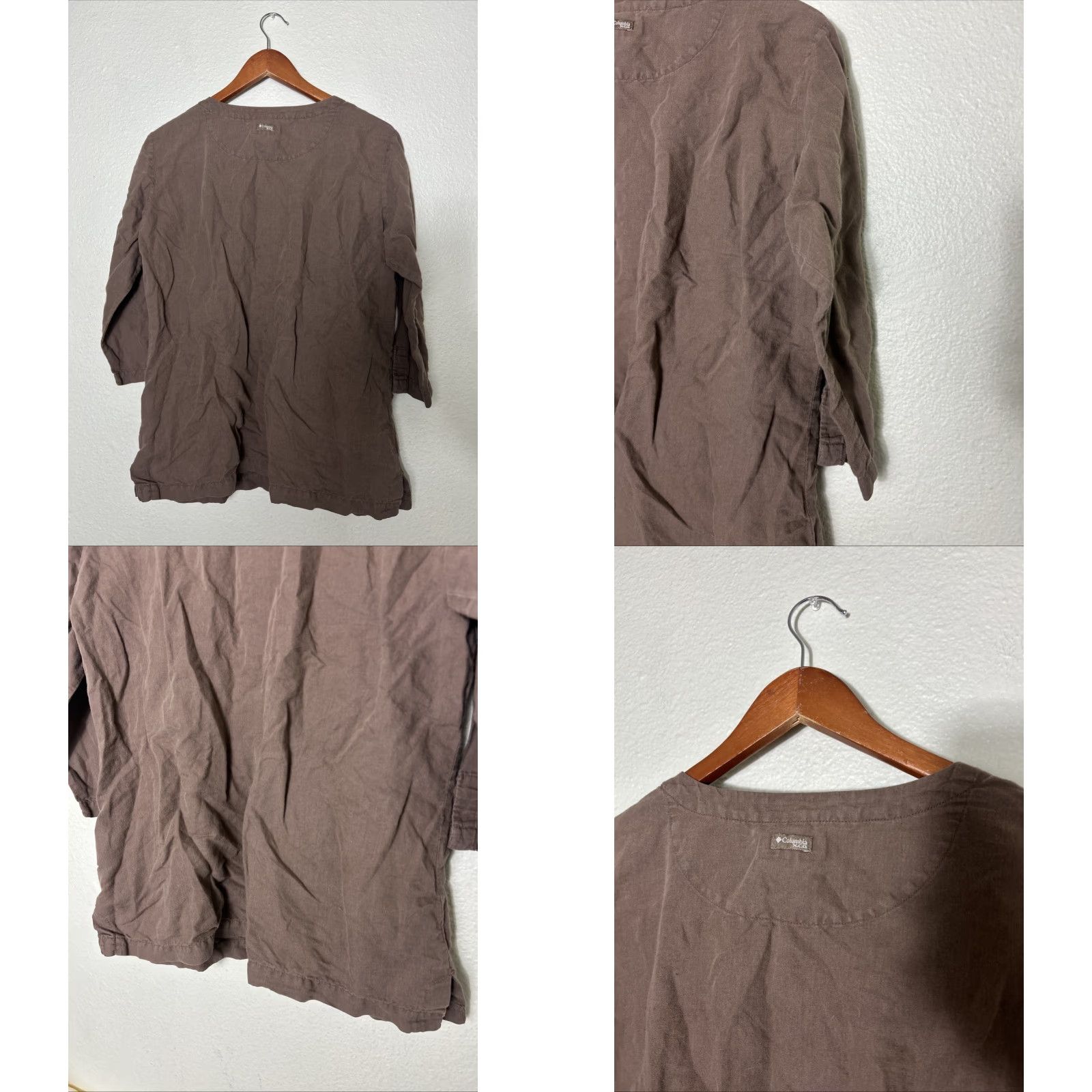 Vintage Columbia Shirt Women XL Brown Linen Blend Tie neck 3/4 Sleeve Pullover XCO Size XL / US 12-14 / IT 48-50 - 8 Thumbnail