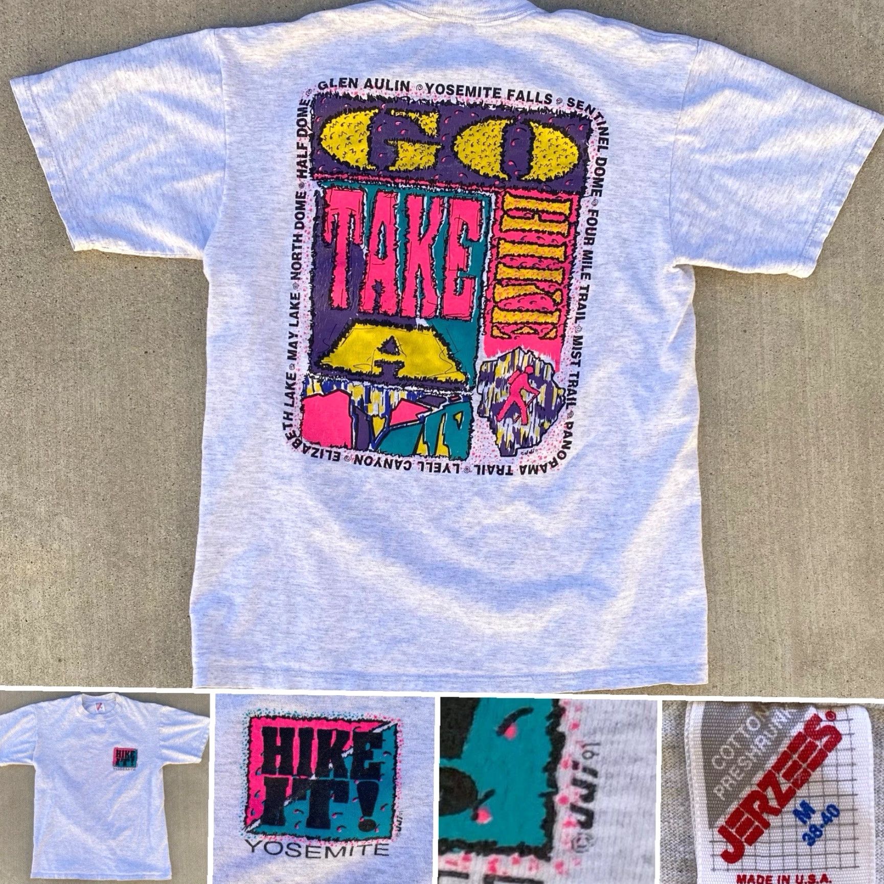 Jerzees VINTAGE Jerzees T-Shirt Hike It Yosemite Go Take A Hike Neon Geometric Graphics Gray Size M Men Shirt Size US M / EU 48-50 / 2 - 2 Thumbnail