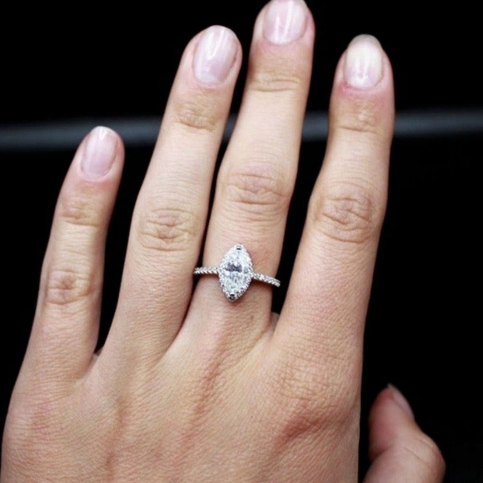 Other Moissanite Ring Marquise Cut Halo Pave Silver 7 NWT Size ONE SIZE - 9 Thumbnail