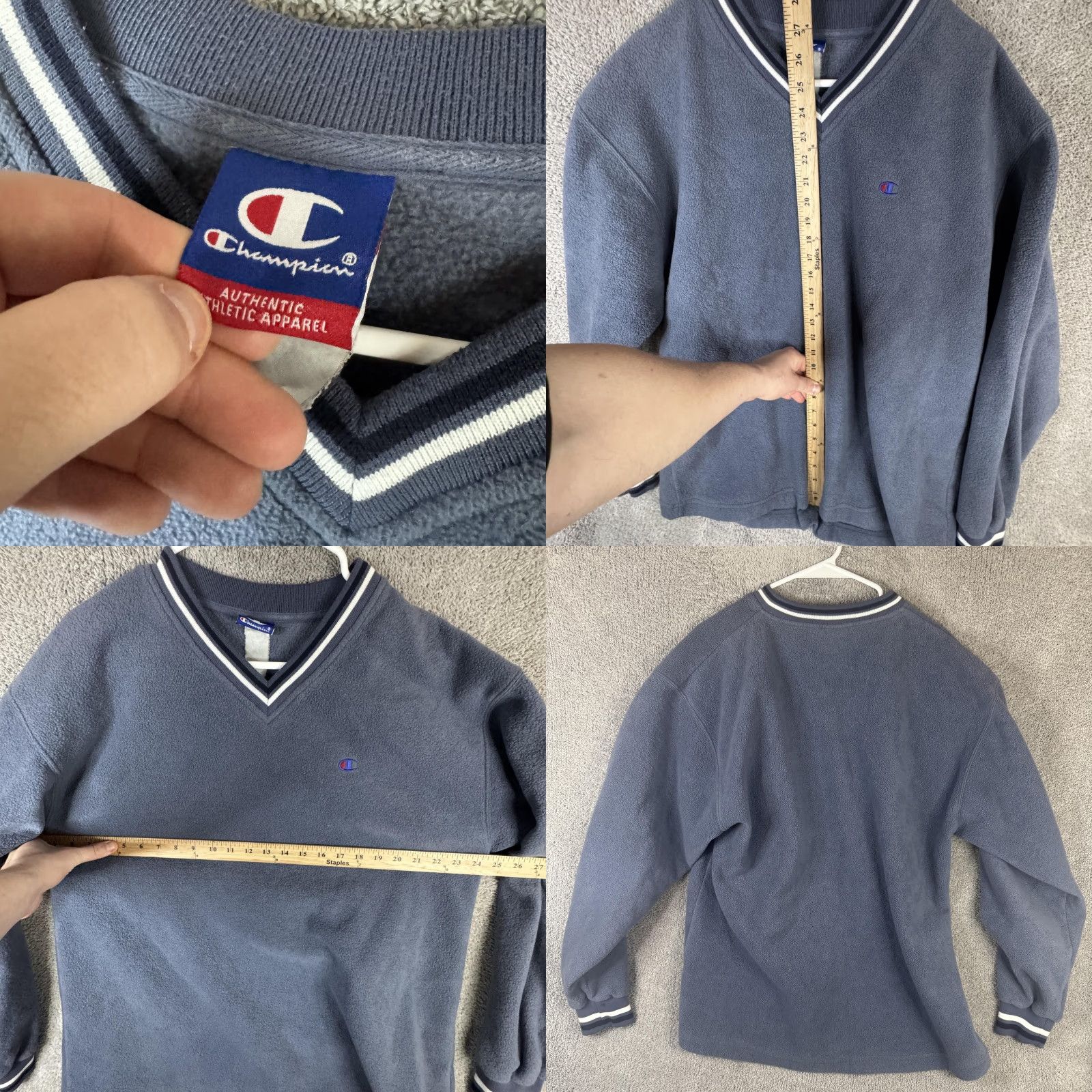 Champion Champion Sweatshirt Mens XL Blue V-Neck Fleece Pullover Logo C Striped Trim Pullover, All Seasons, Polyester, Regular Fit, Winter, Long Sleeve Size US XL / EU 56 / 4 - 8 Thumbnail
