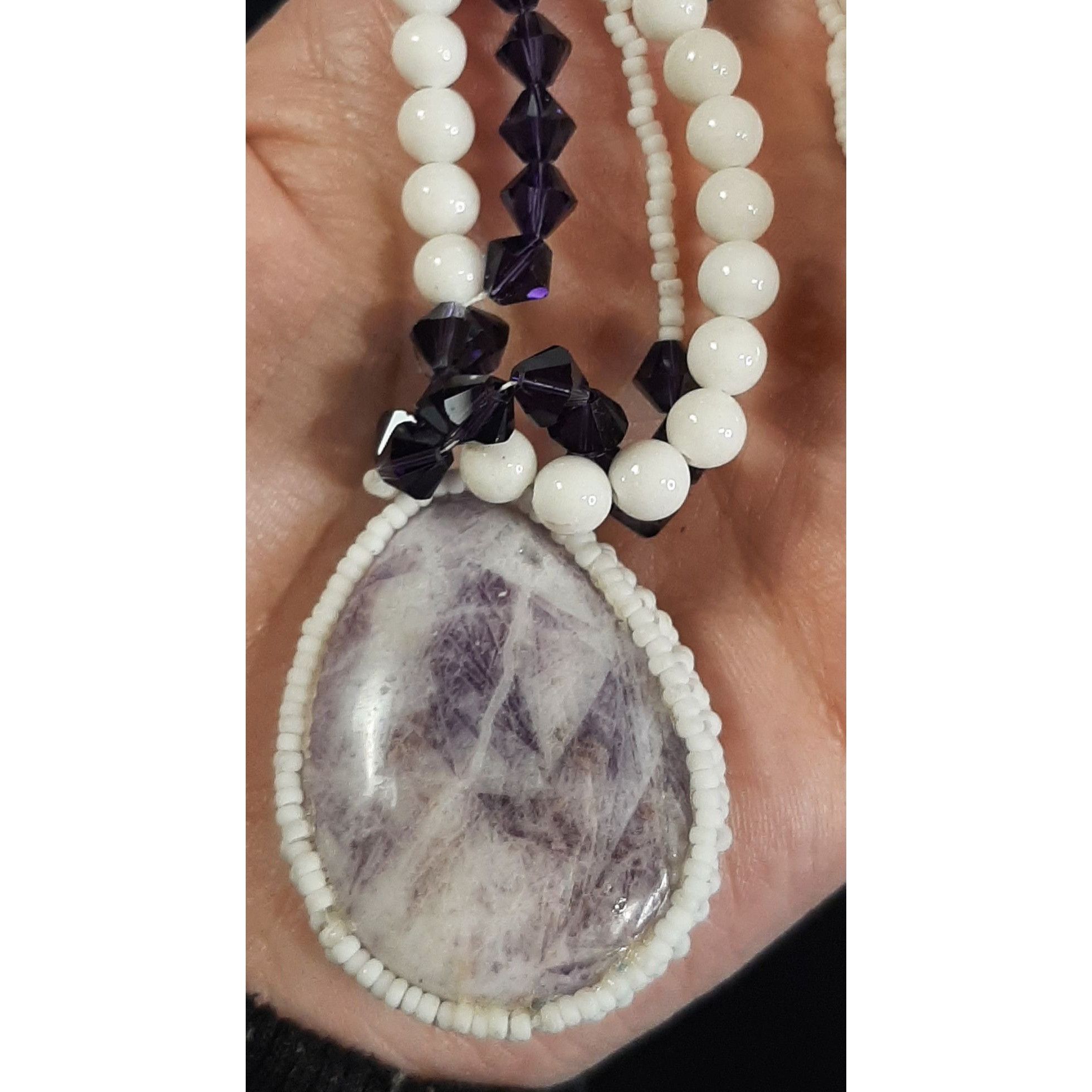 Handmade Handmade Beaded Necklace With Amethyst Pendant & White Beads Size ONE SIZE - 2 Thumbnail