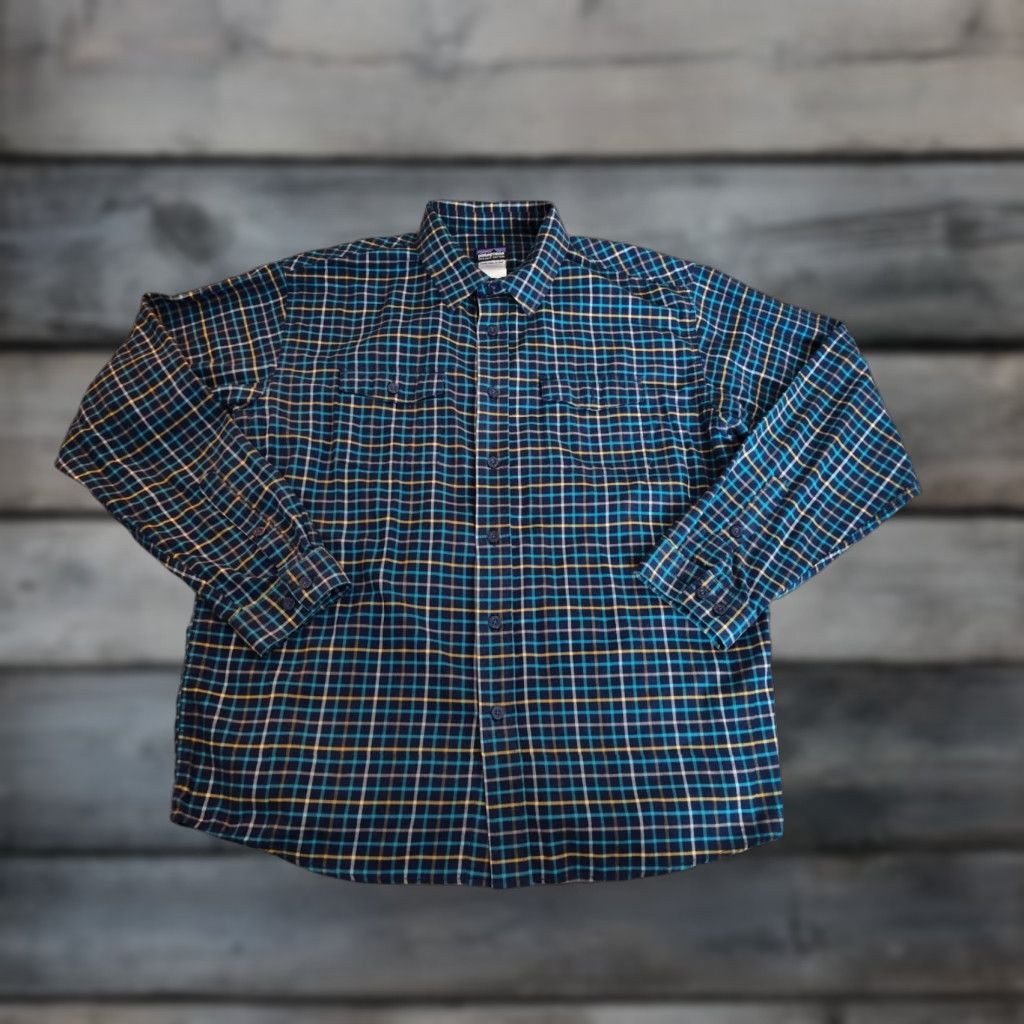 Patagonia Patagonia Men's L Blue Plaid Organic Cotton Button-Up Shirt Long Sleeve Collared Spread | 53856 Size US L / EU 52-54 / 3 - 1 Thumbnail