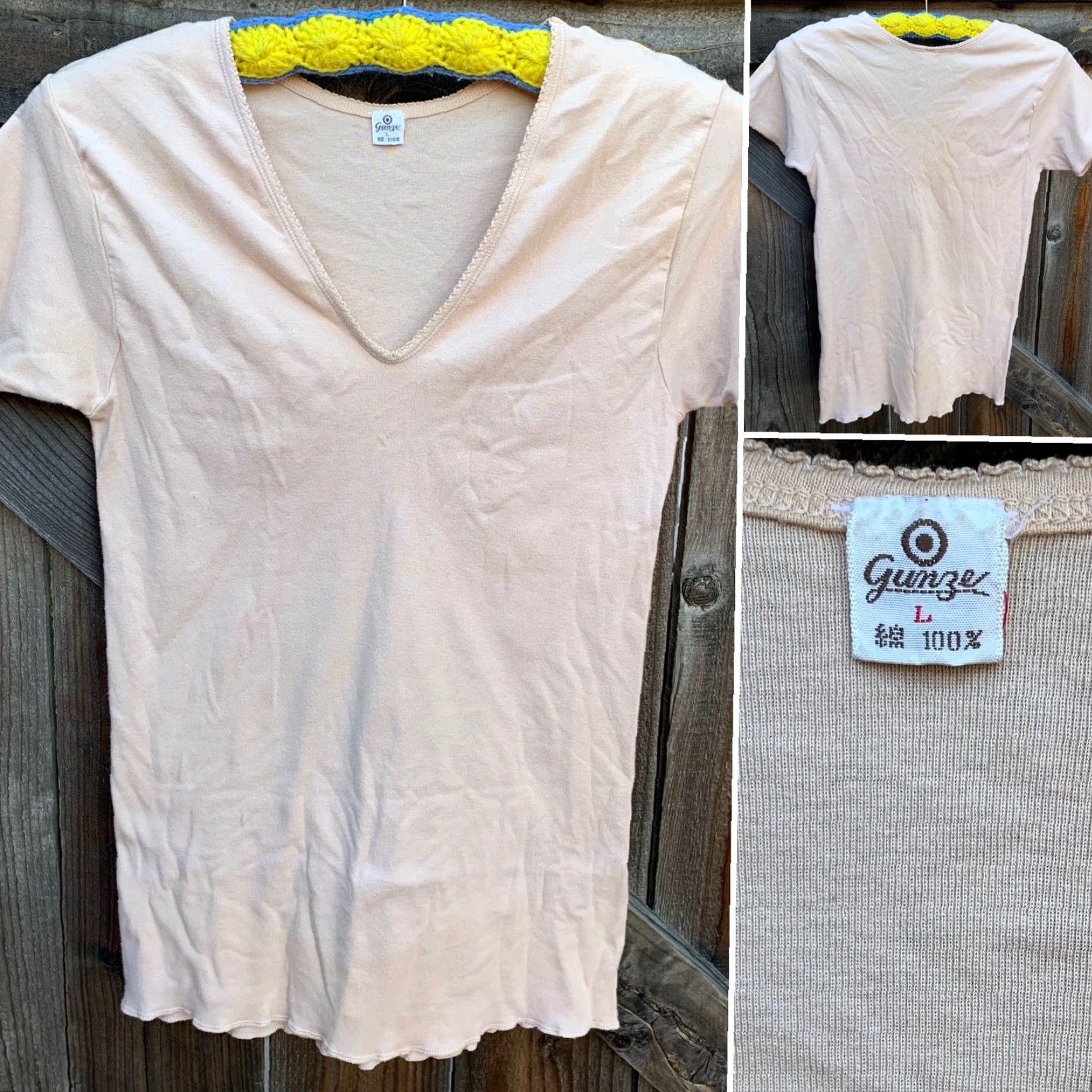 Vintage VINTAGE Gunze T-Shirt Tee Undershirt Inner Shirt Short Sleeve L Beige V-Neck Women Regular Cotton Or A Blend Of Mens? Size L / US 10 / IT 46 - 2 Thumbnail