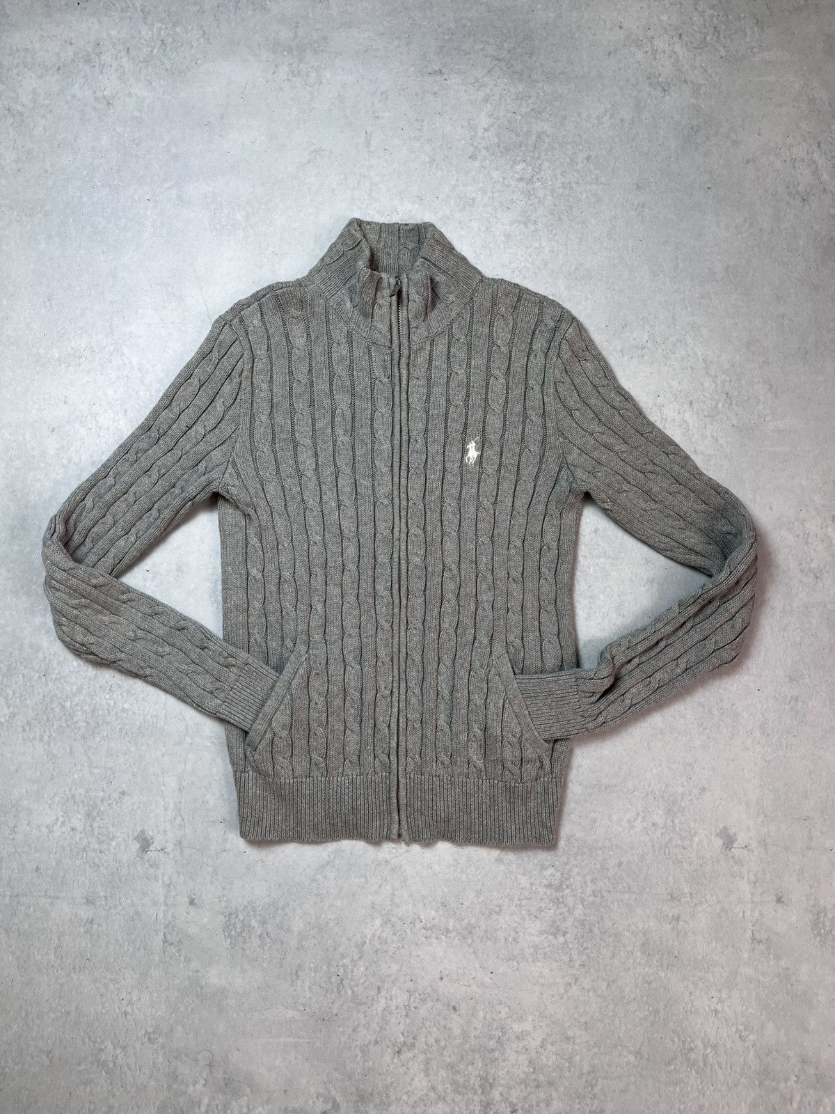 Polo Ralph Lauren Ralph Lauren Sport Grey Cable Knit Zip-Up Cardigan Sweater Size M / US 6-8 / IT 42-44 - 1 Thumbnail