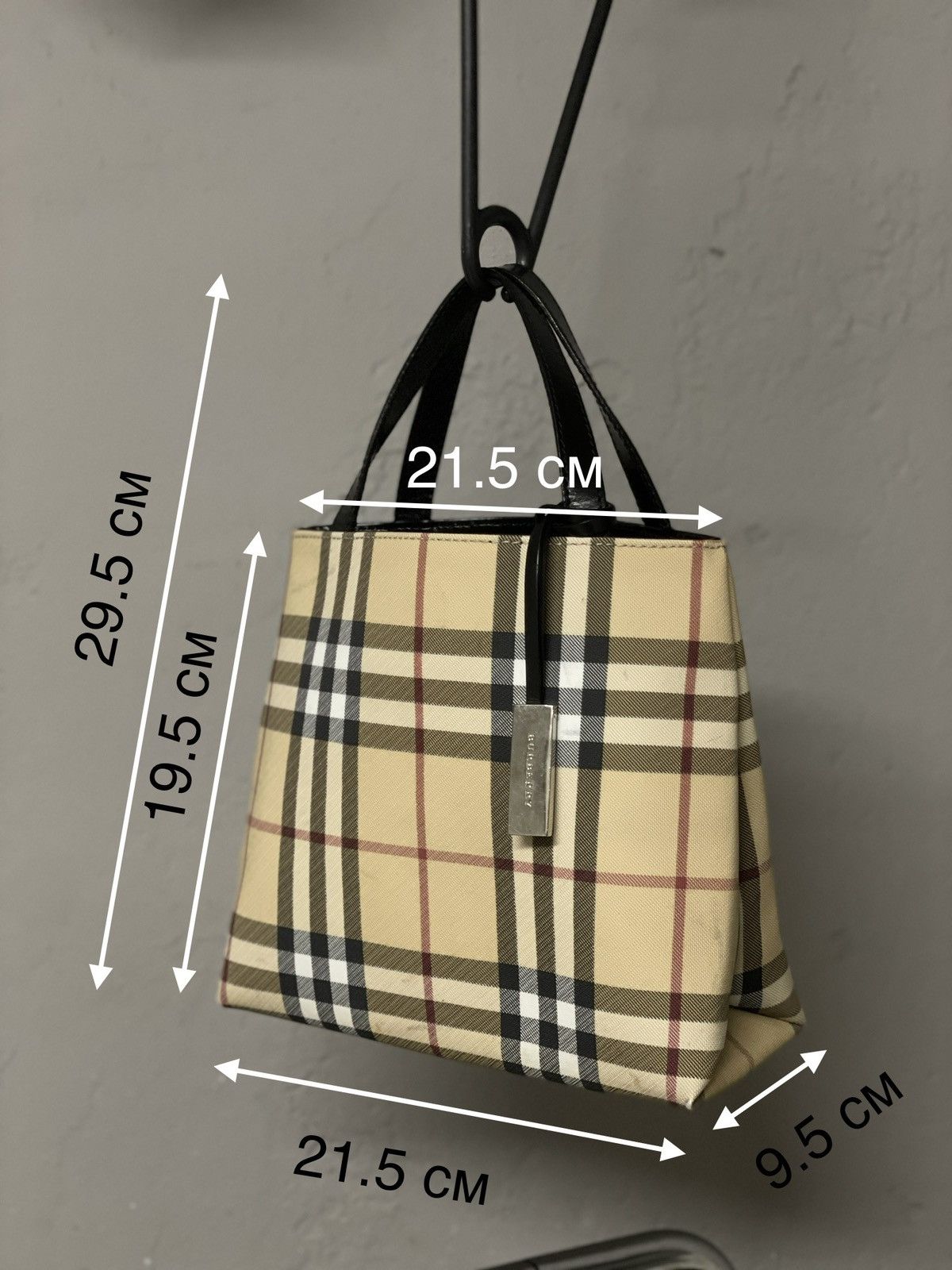 Burberry VTG BURBERRY Nova Check Leather-Canvas Tote Hand Bag Purse S Size ONE SIZE - 12 Thumbnail