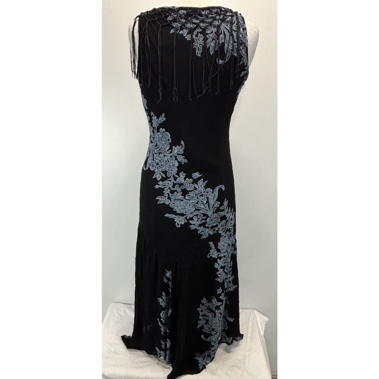 Vintage VINTAGE Dressbarn Y2K Maxi Dress Small Black Floral Fringe Beaded Whimsigoth Fairy Womens Size S / US 4 / IT 40 - 3 Thumbnail