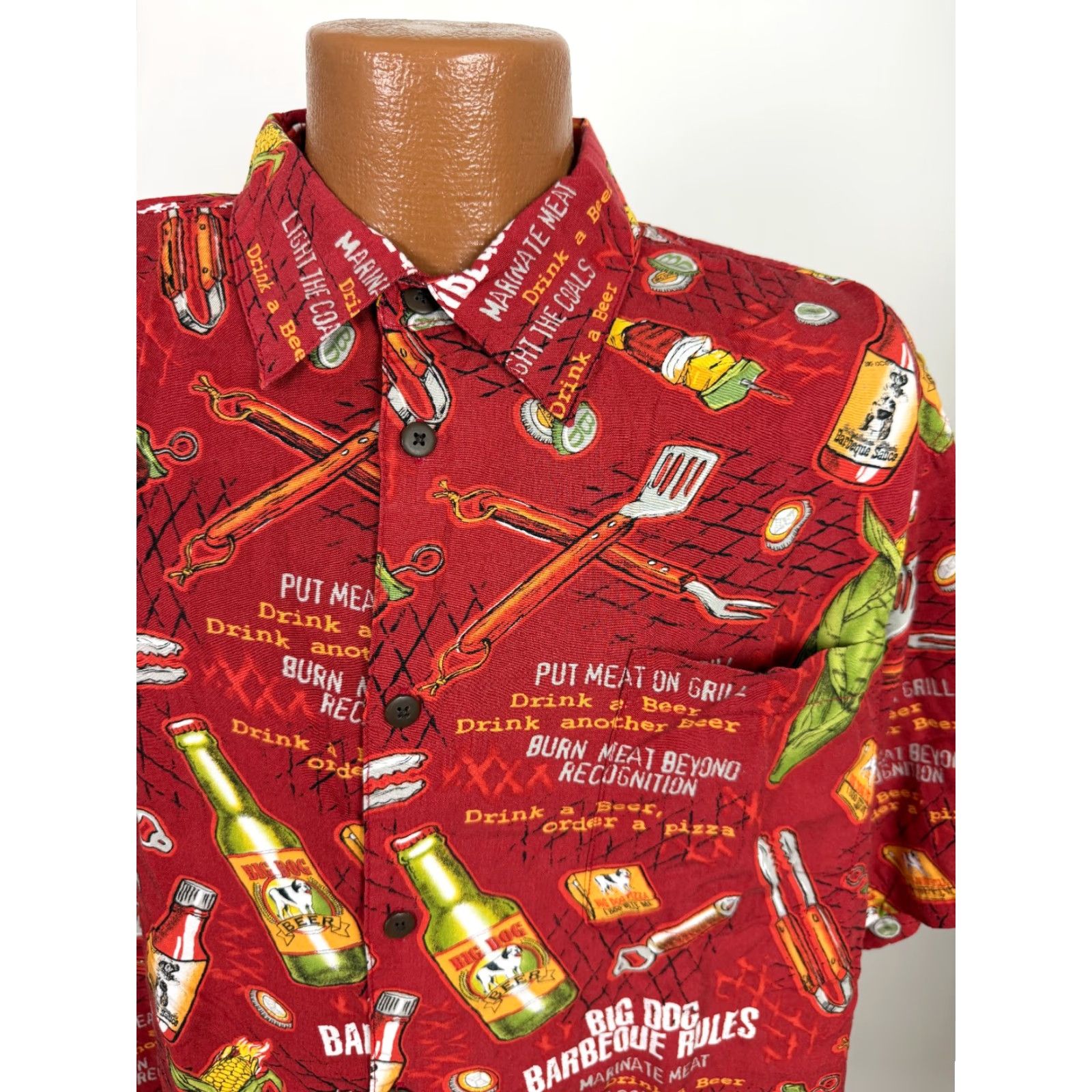 Big Dogs VINTAGE Big Dogs Shirt Men L Red Rayon 90s Funny Hawaiian BBQ Grill Beer Dad Dog Button-Up Short Sleeve Mens Large Size US L / EU 52-54 / 3 - 3 Thumbnail