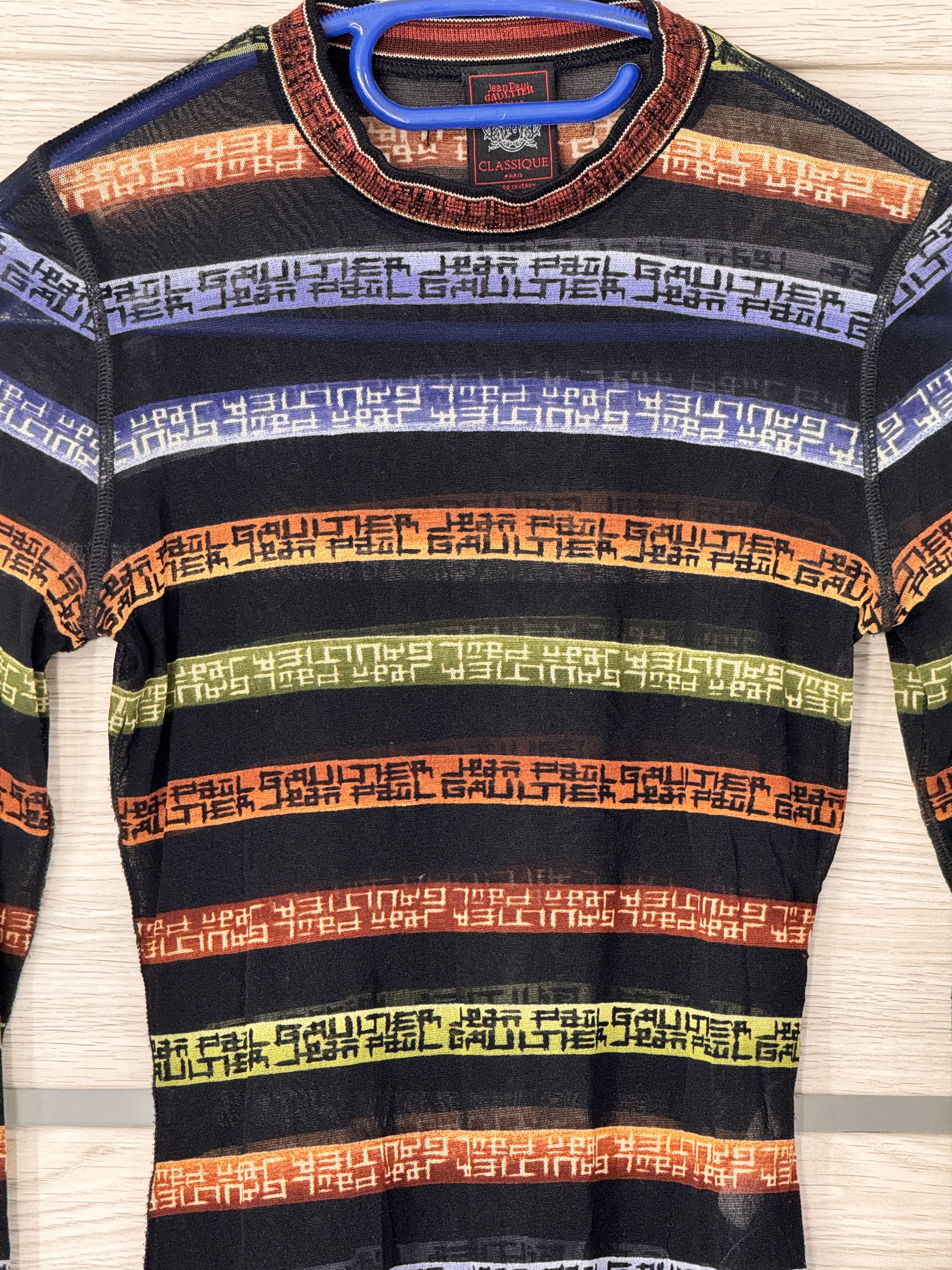 Jean Paul Gaultier × Vintage Vintage Jean Paul Gaultier Mesh Top LS Stripe Logo Print Size M / US 6-8 / IT 42-44 - 6 Thumbnail