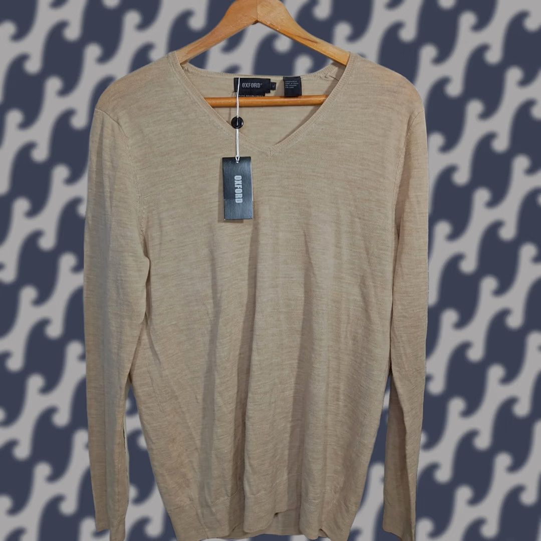 Vintage Oxford Mens Beige Pullover Knitted Sweater 100% Merino Wool Size XL Jumper Size US XL / EU 56 / 4 - 1 Thumbnail