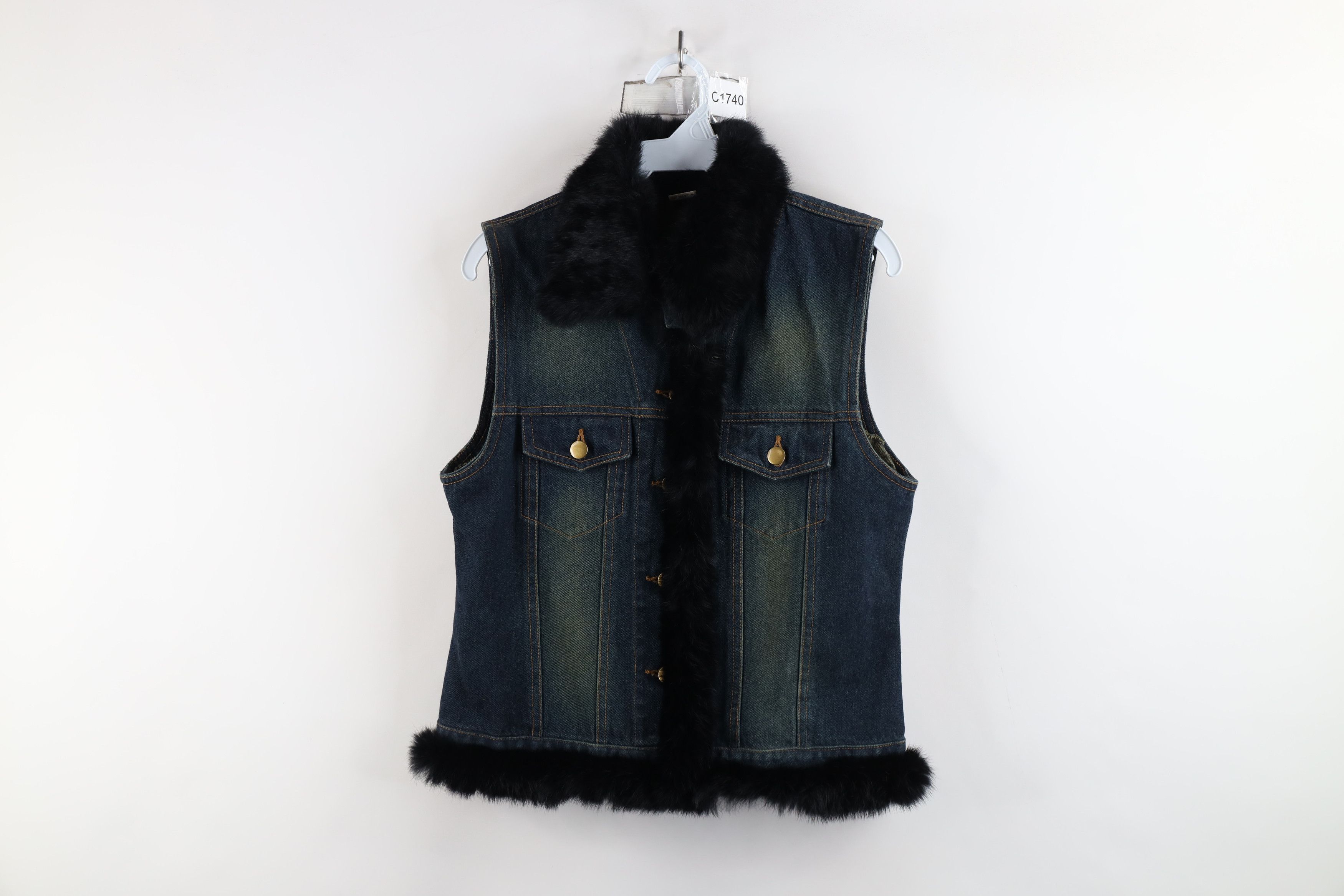 Vintage Vintage 90s Y2K Babydoll Fur Trim Sleeveless Denim Jean Vest Size L / US 10 / IT 46 - 1 Thumbnail