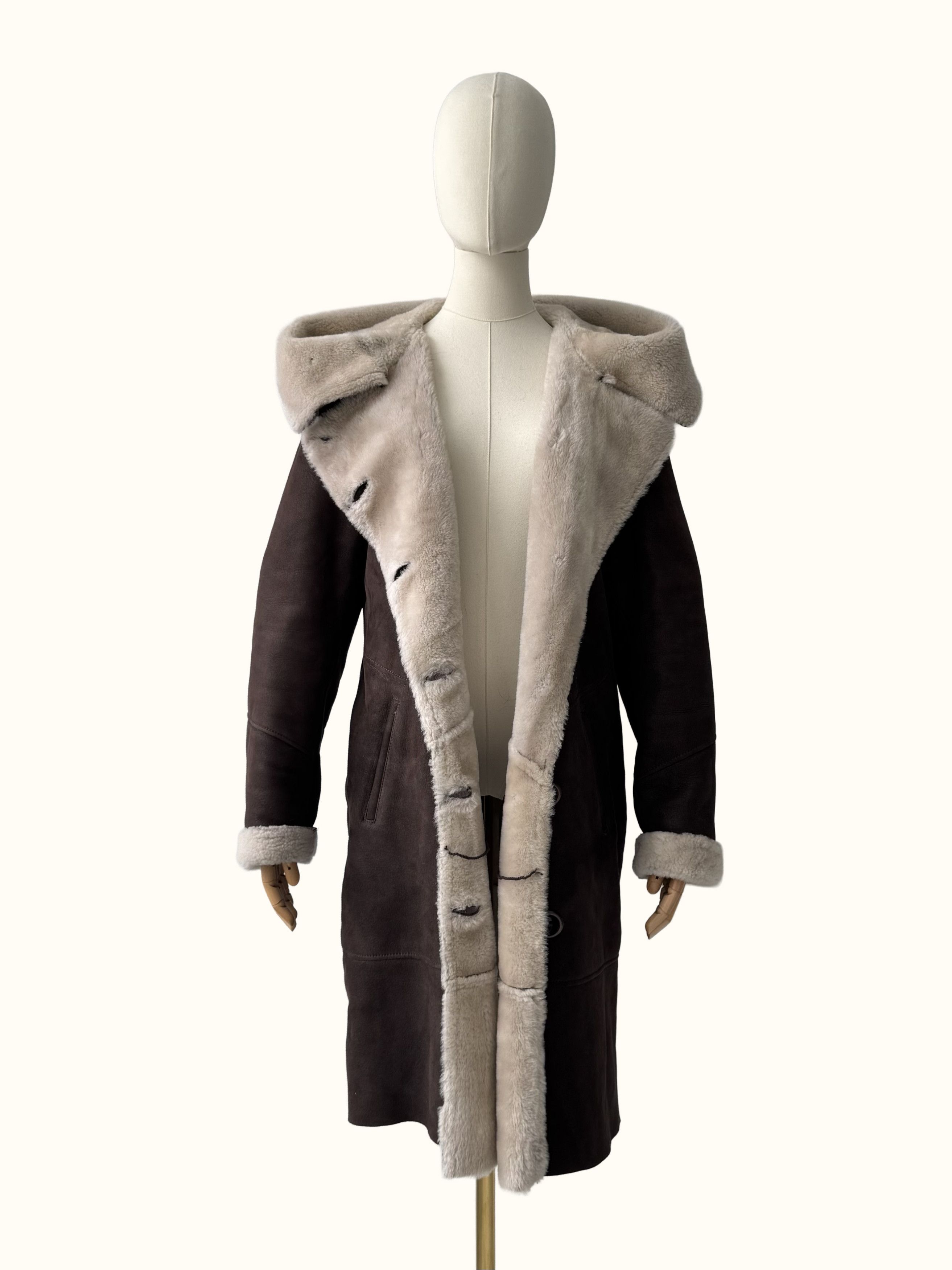 Vintage Vintage Real Sheepskin Hooded Coat(B409)E2D15 Size L / US 10 / IT 46 - 4 Thumbnail