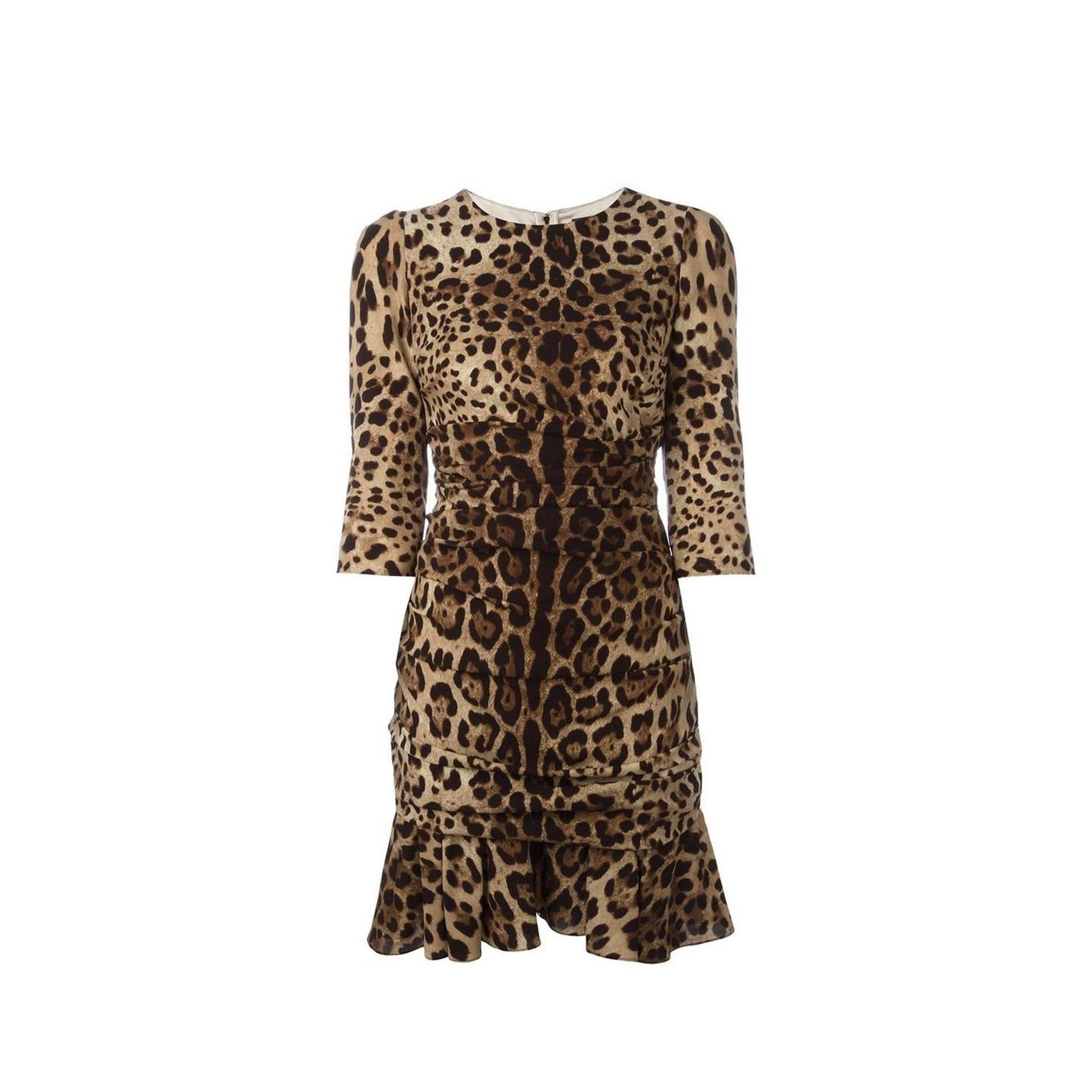 Dolce & Gabbana Dolce & Gabbana Silk Leopard Ruched Dress Size L / US 10 / IT 46 - 1 Preview
