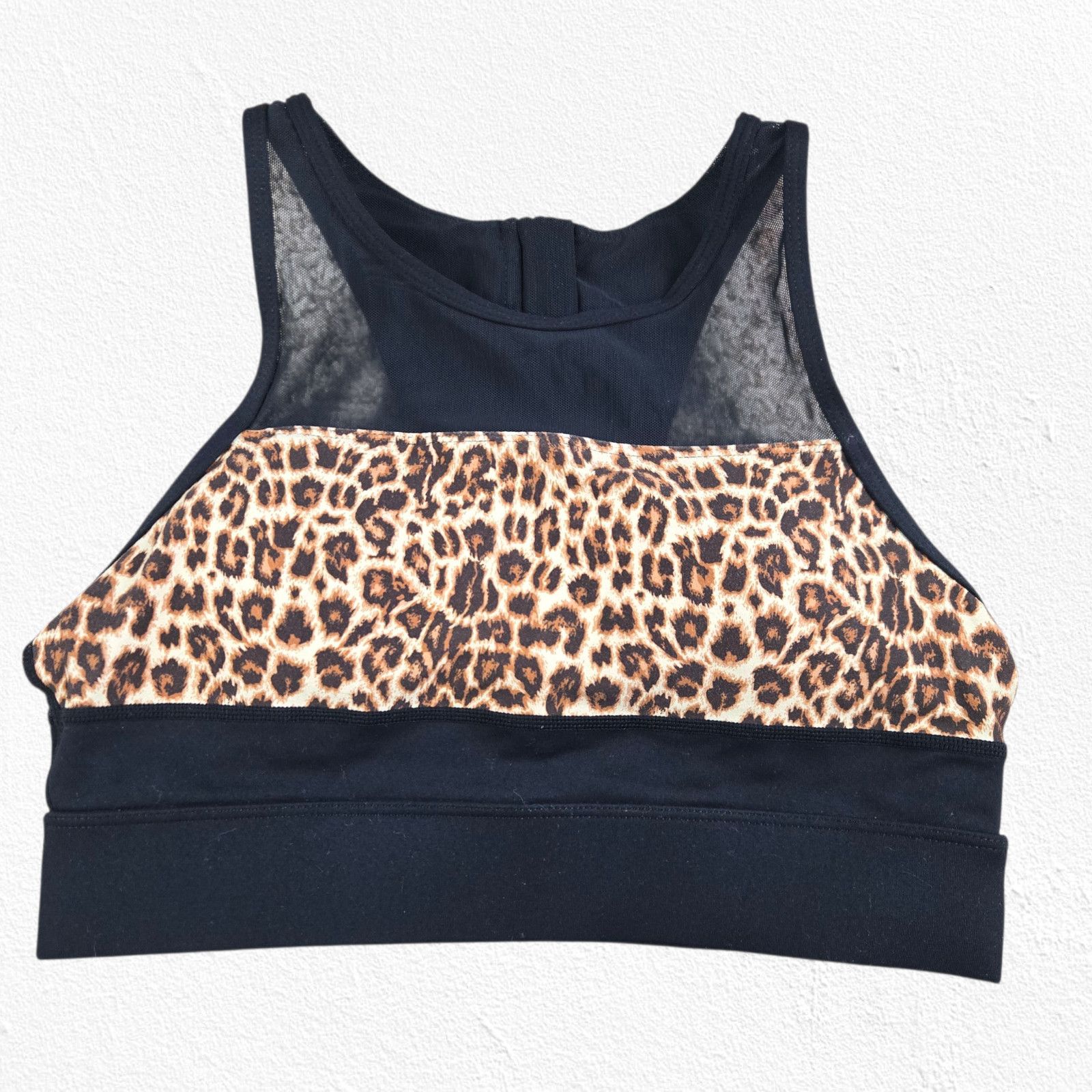 Other Leopard Mesh Racerback Sports Bra Black Brown Size Medium Size ONE SIZE - 2 Thumbnail